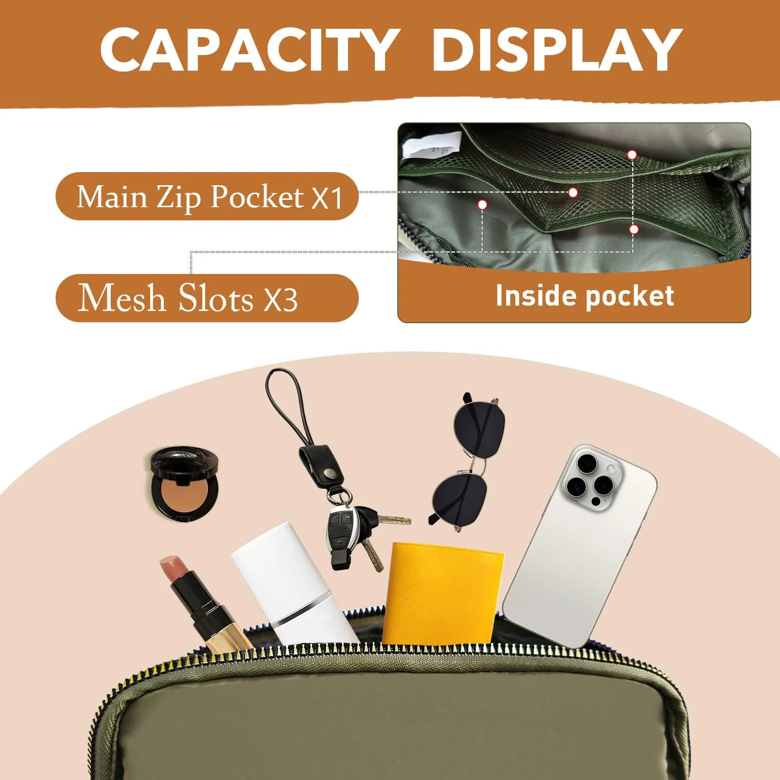 JENCVNL Marsupio per Donna Uomo, Marsupio alla moda per donna Piccola borsa a tracolla Marsupio leggero con tracolla regolabile per corsa Escursionismo Allenamento Viaggi (Verde Kaki) - immagine 5
