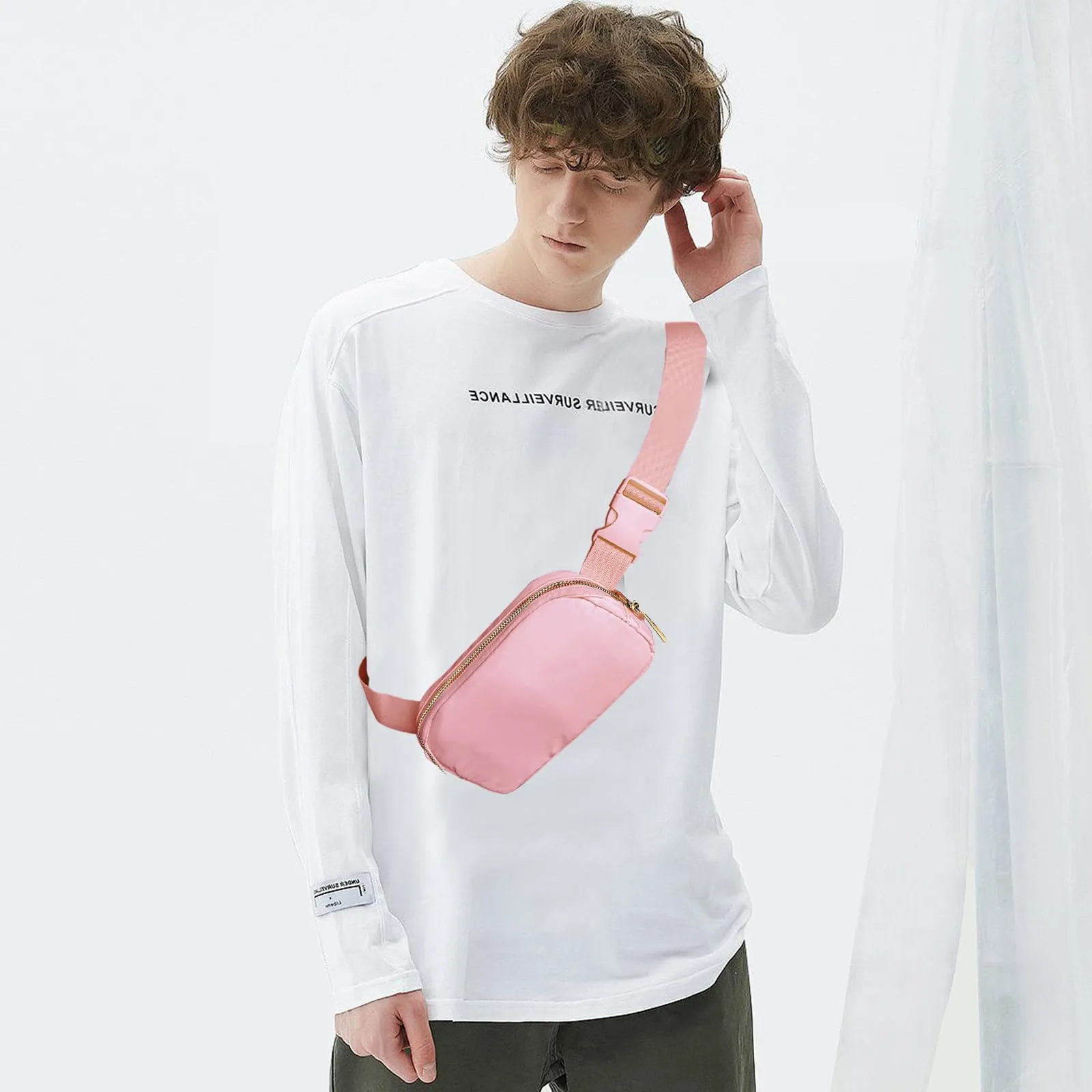 JENCVNL Marsupio per Donna Uomo, Marsupio alla moda per donna Piccola borsa a tracolla Marsupio leggero con tracolla regolabile per corsa Escursionismo Allenamento Viaggi (Rosa) - immagine 3