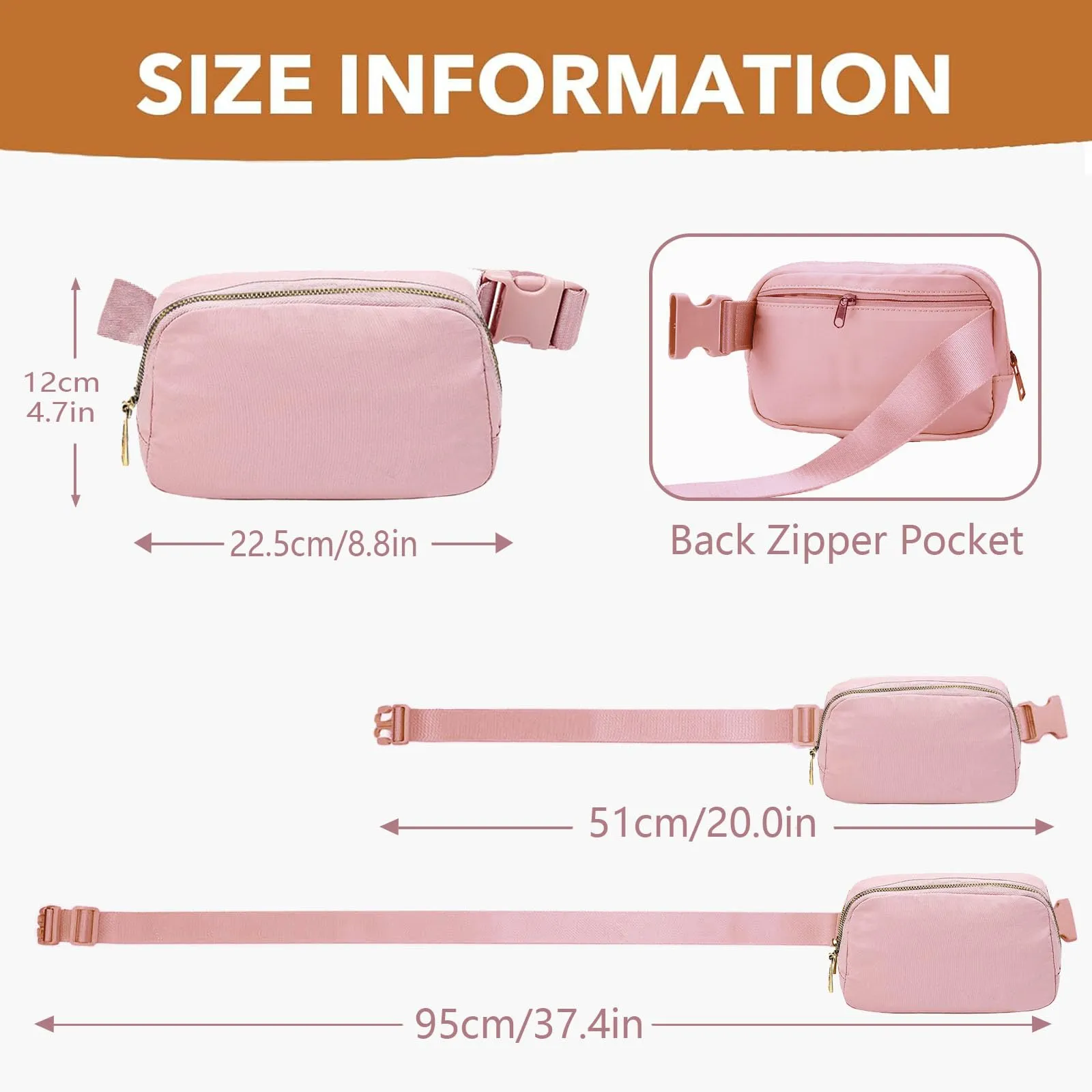 JENCVNL Marsupio per Donna Uomo, Marsupio alla moda per donna Piccola borsa a tracolla Marsupio leggero con tracolla regolabile per corsa Escursionismo Allenamento Viaggi (Rosa) - immagine 4