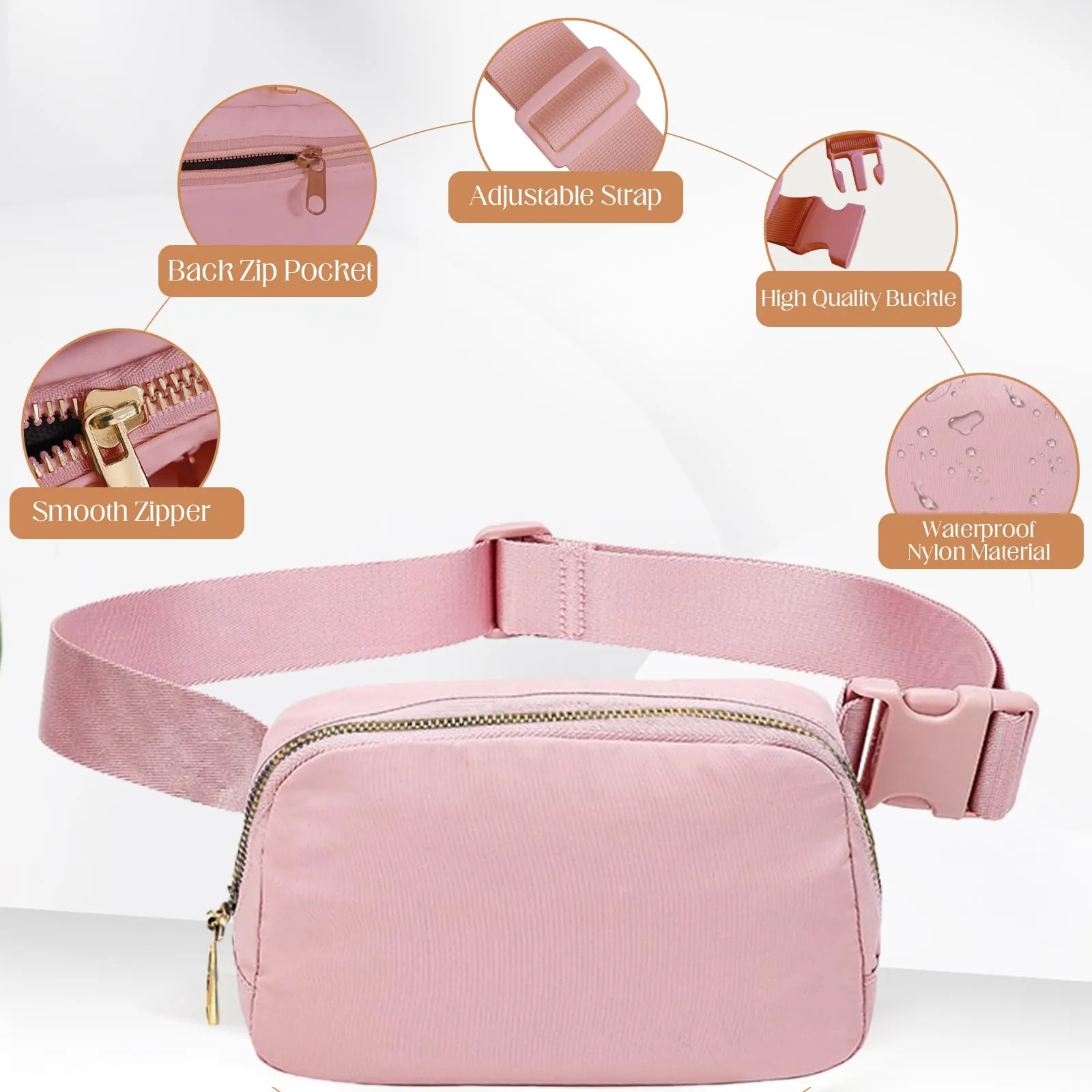 JENCVNL Marsupio per Donna Uomo, Marsupio alla moda per donna Piccola borsa a tracolla Marsupio leggero con tracolla regolabile per corsa Escursionismo Allenamento Viaggi (Rosa) - immagine 6