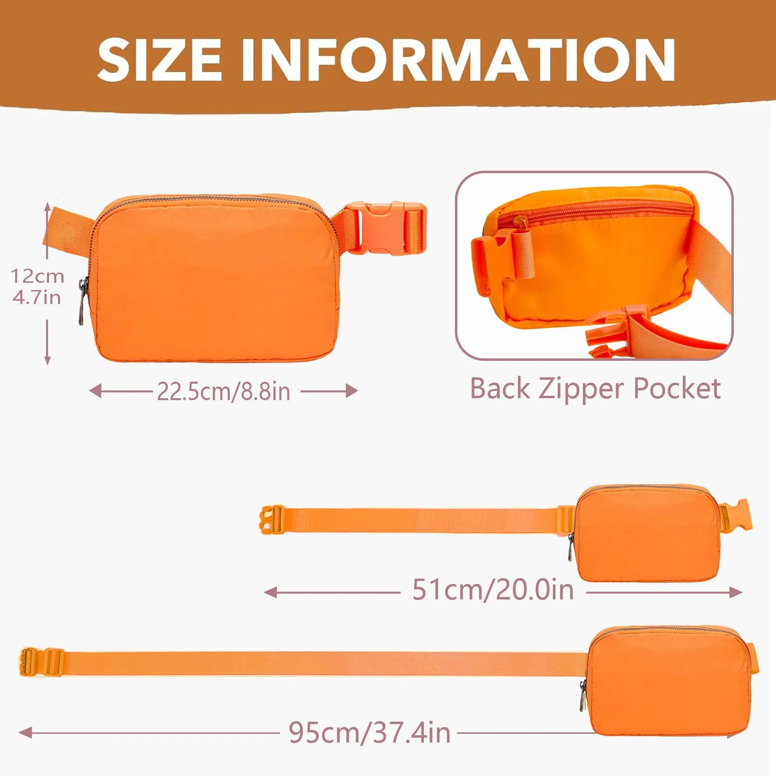 JENCVNL Marsupio per Donna Uomo, Marsupio alla moda per donna Piccola borsa a tracolla Marsupio leggero con tracolla regolabile per corsa Escursionismo Allenamento Viaggi (Arancione) - immagine 4