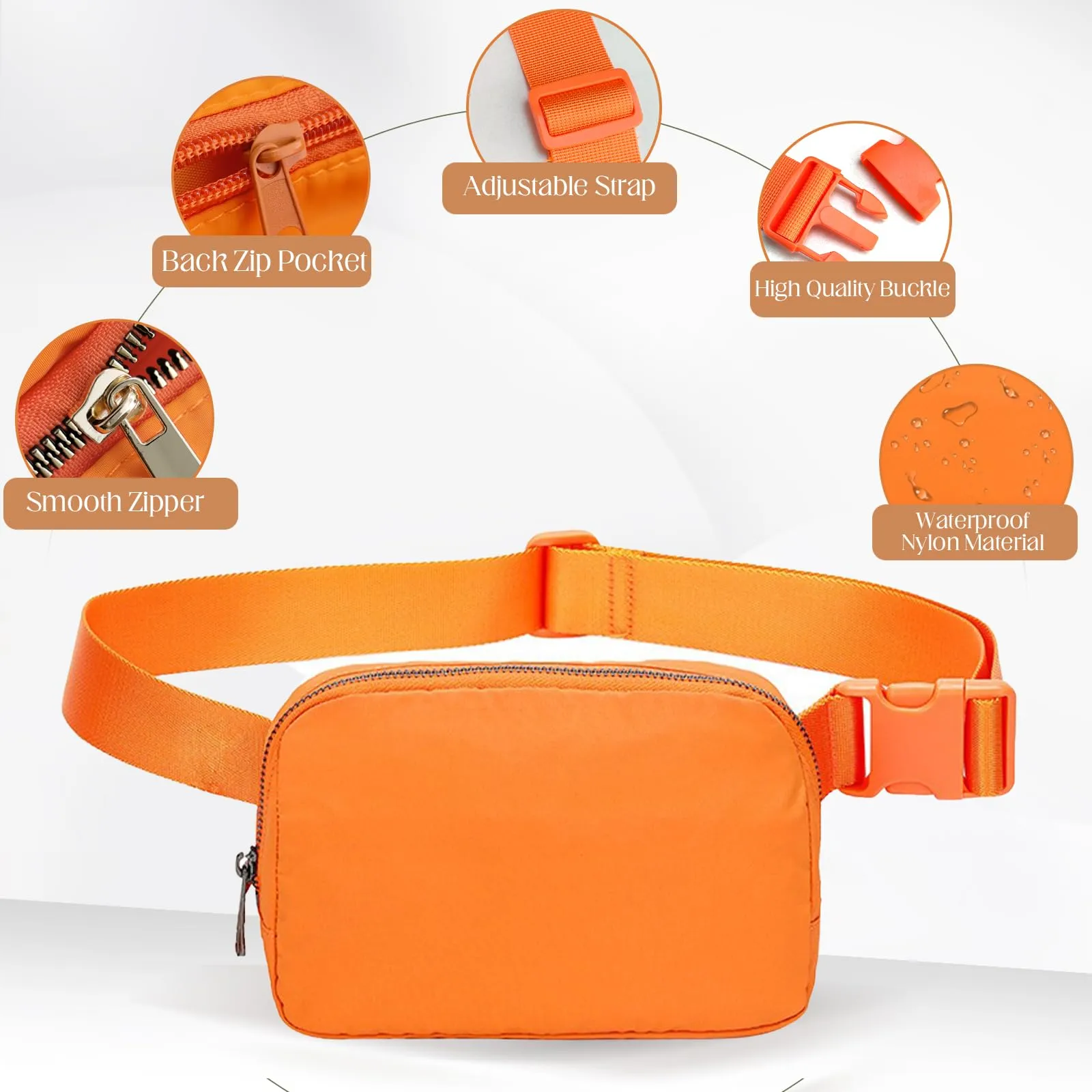 JENCVNL Marsupio per Donna Uomo, Marsupio alla moda per donna Piccola borsa a tracolla Marsupio leggero con tracolla regolabile per corsa Escursionismo Allenamento Viaggi (Arancione) - immagine 6