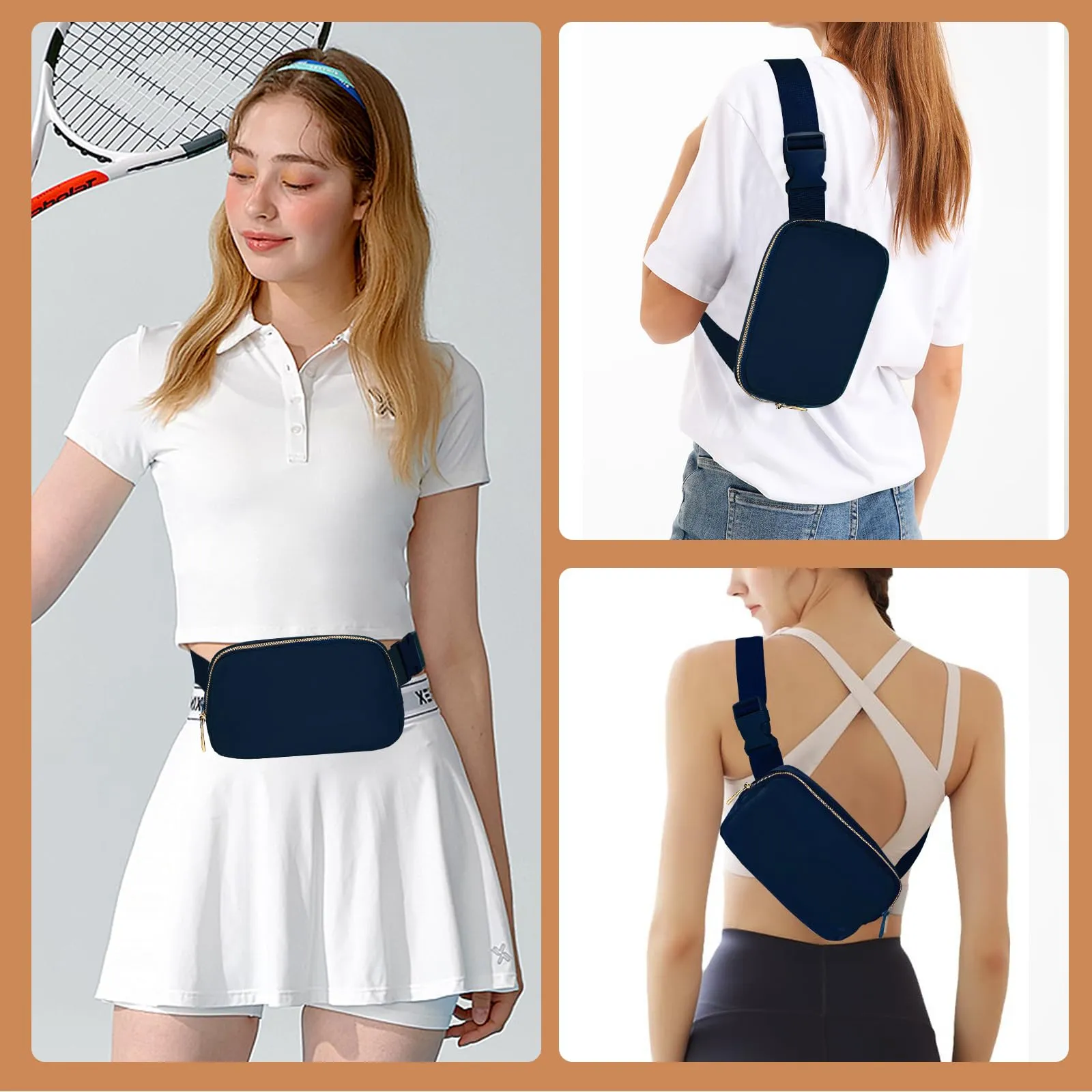 JENCVNL Marsupio per Donna Uomo, Marsupio alla moda per donna Piccola borsa a tracolla Marsupio leggero con tracolla regolabile per corsa Escursionismo Allenamento Viaggi (Blu Navy) - immagine 7
