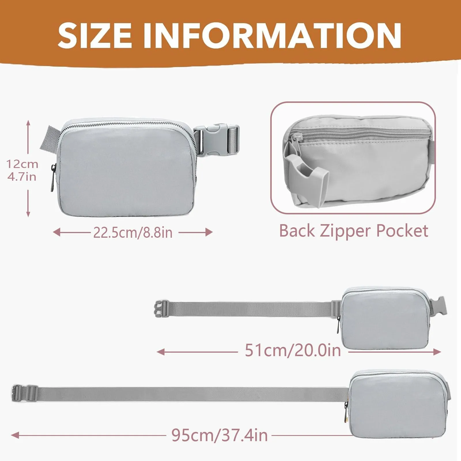 JENCVNL Marsupio per Donna Uomo, Marsupio alla moda per donna Piccola borsa a tracolla Marsupio leggero con tracolla regolabile per corsa Escursionismo Allenamento Viaggi (Grigio) - immagine 4