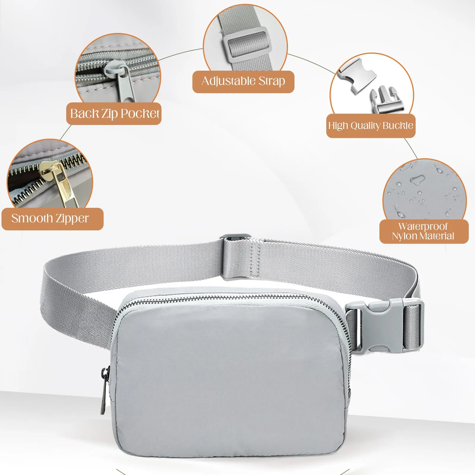 JENCVNL Marsupio per Donna Uomo, Marsupio alla moda per donna Piccola borsa a tracolla Marsupio leggero con tracolla regolabile per corsa Escursionismo Allenamento Viaggi (Grigio) - immagine 6