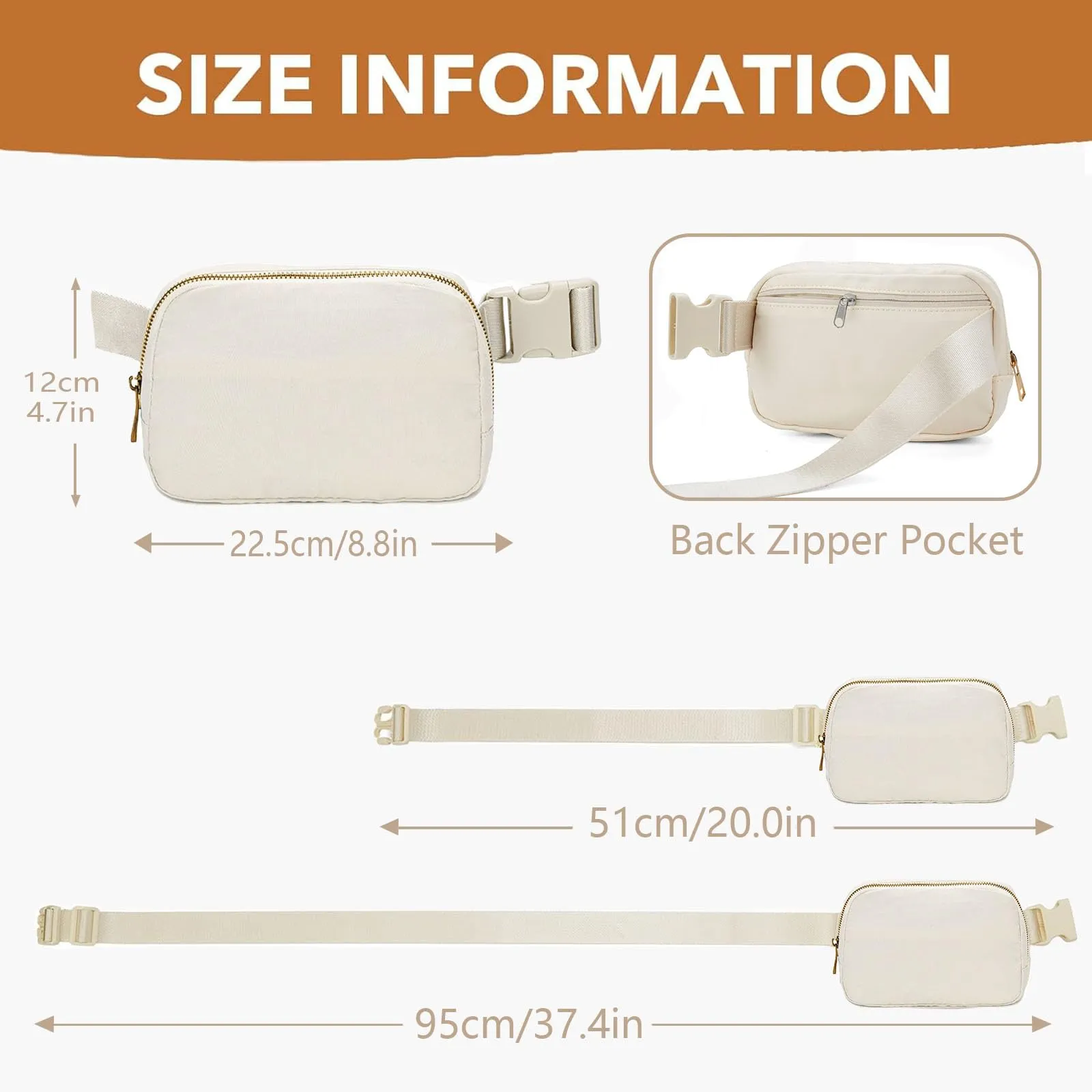 JENCVNL Marsupio per Donna Uomo, Marsupio alla moda per donna Piccola borsa a tracolla Marsupio leggero con tracolla regolabile per corsa Escursionismo Allenamento Viaggi (Beige) - immagine 4