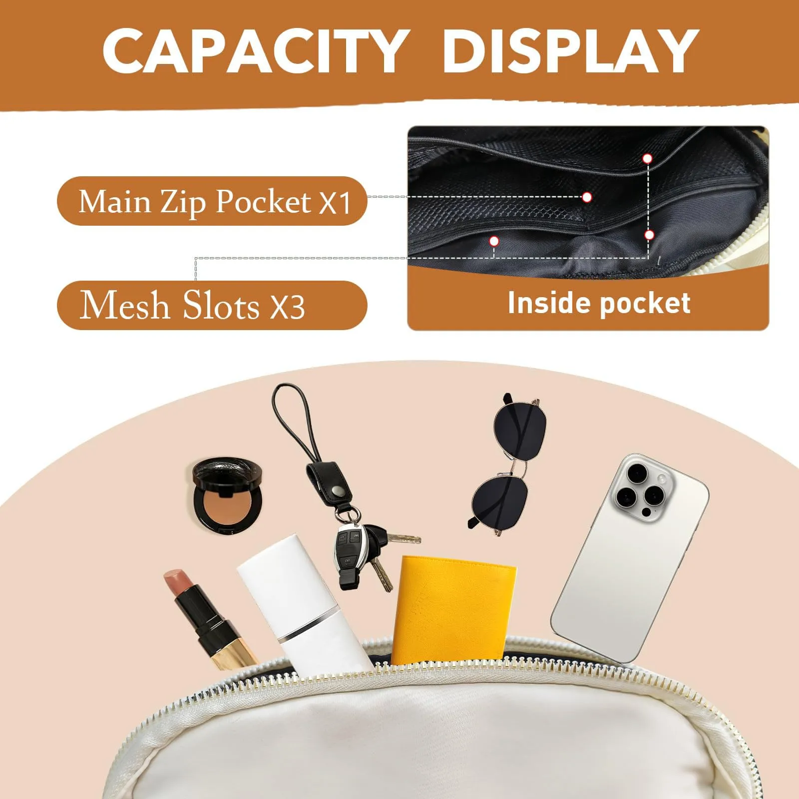 JENCVNL Marsupio per Donna Uomo, Marsupio alla moda per donna Piccola borsa a tracolla Marsupio leggero con tracolla regolabile per corsa Escursionismo Allenamento Viaggi (Beige) - immagine 5