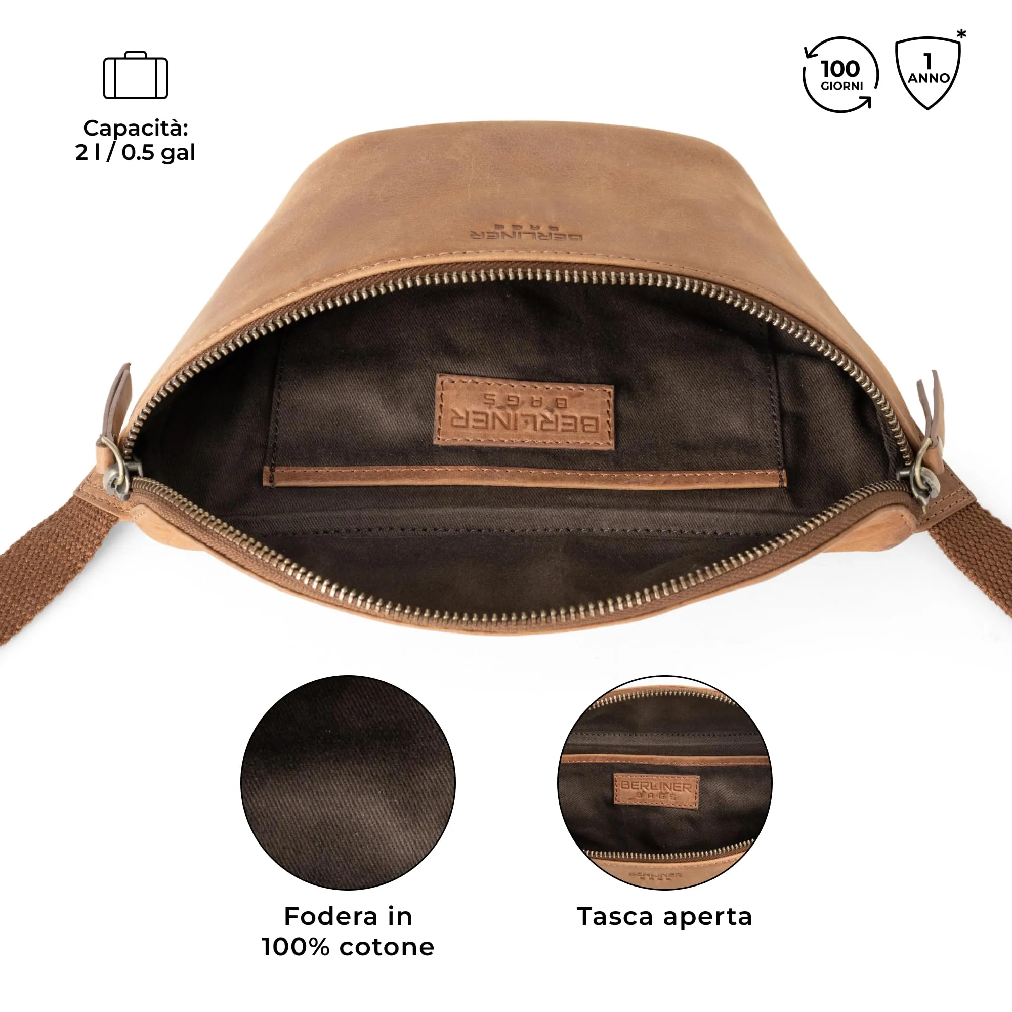Berliner Bags Marsupio Noah Donna Elegante Uomo Borsa Tracolla Vera Pelle - immagine 3