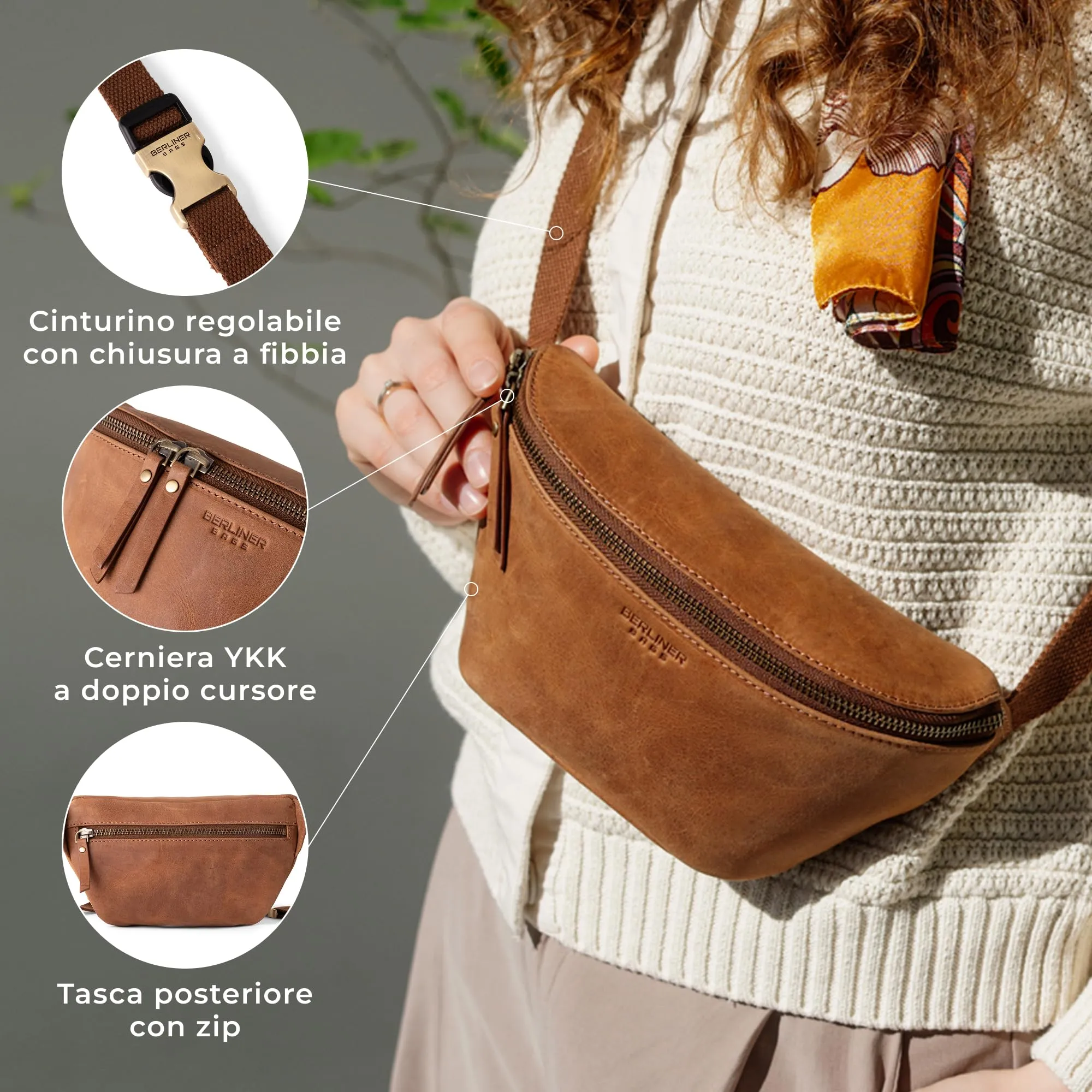 Berliner Bags Marsupio Noah Donna Elegante Uomo Borsa Tracolla Vera Pelle - immagine 4