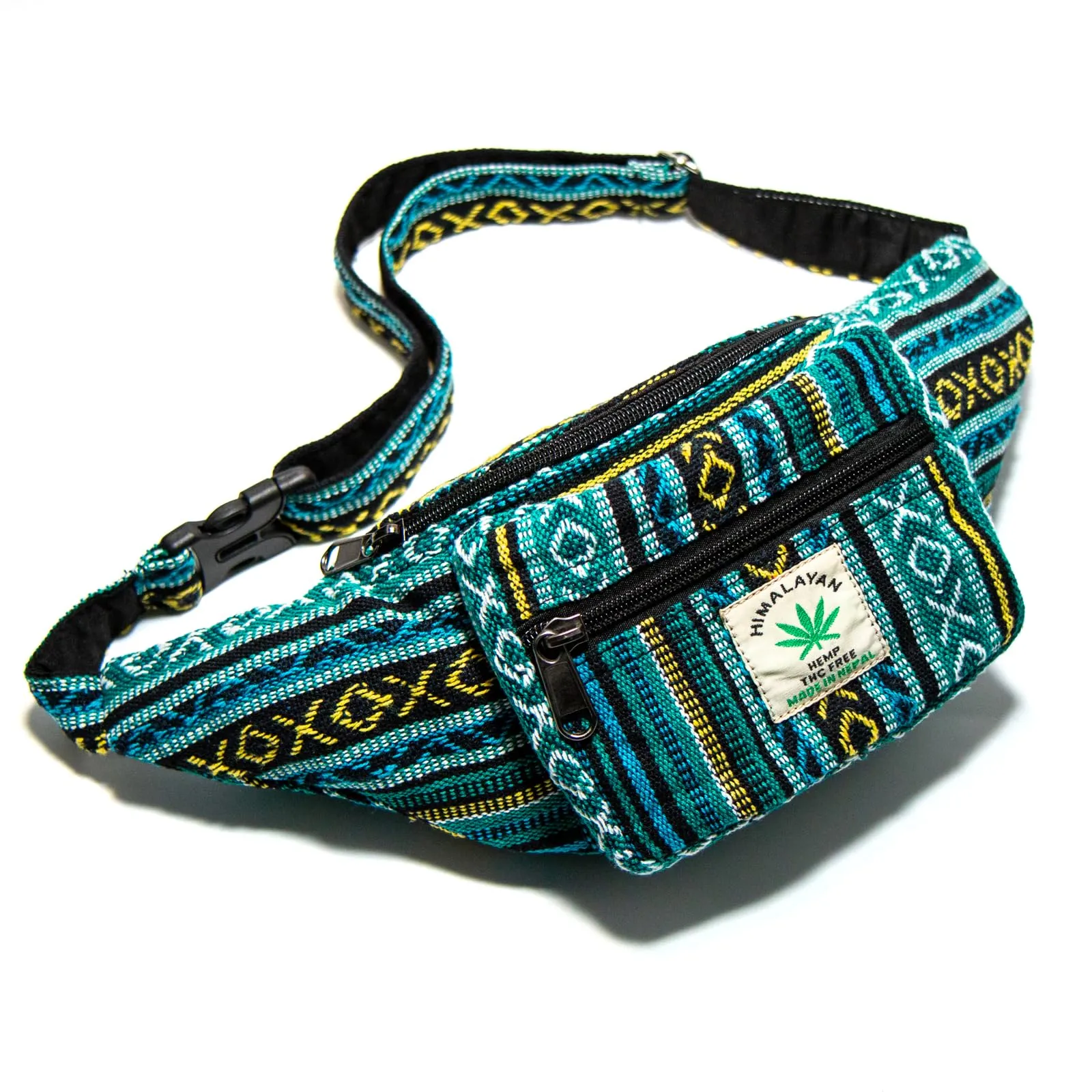 Marsupio Himalayan Hemp, ogni marsupio è un pezzo unico con stile, hipbag sostenibile in canapa, realizzato a mano in Nepal, turchese, s - immagine 1