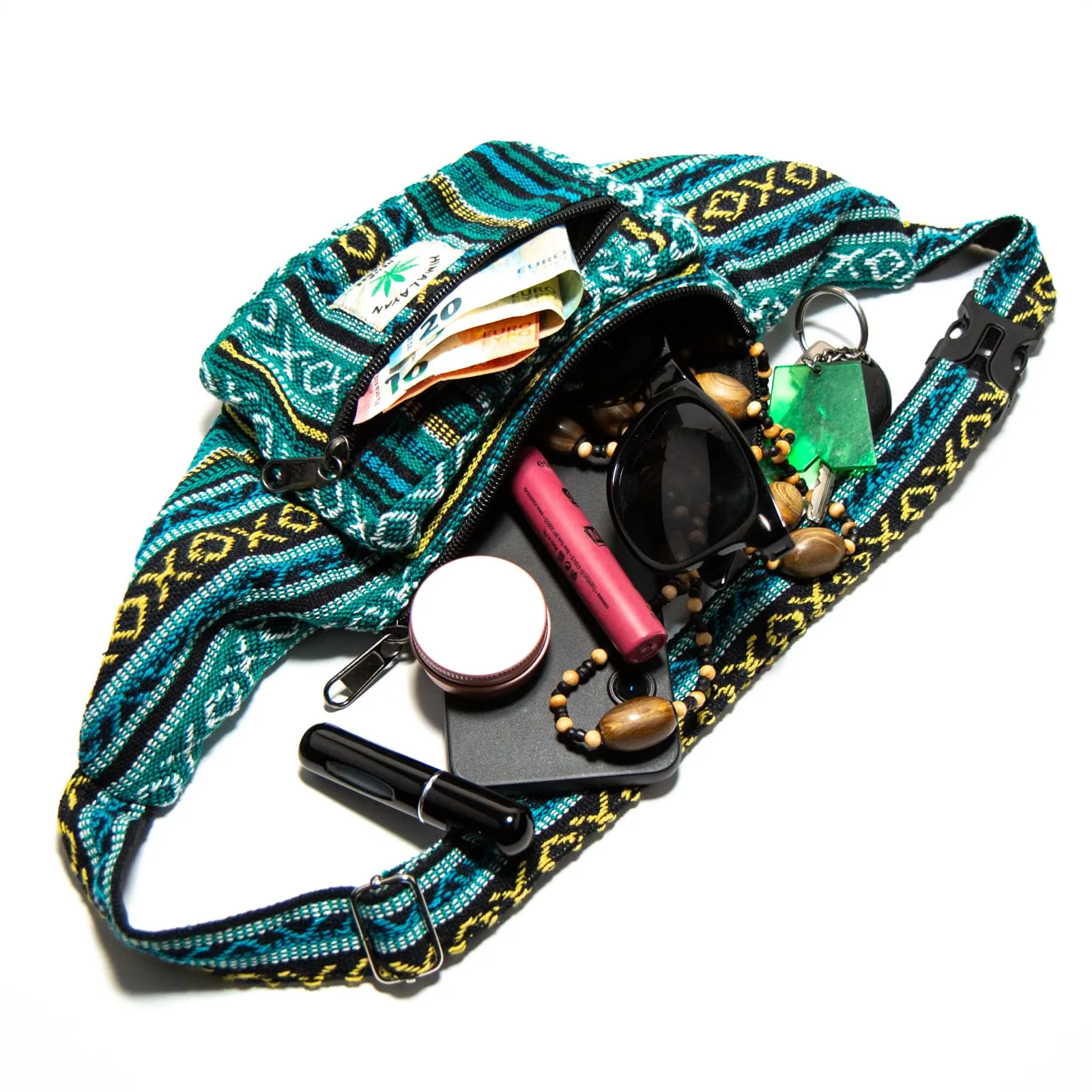 Marsupio Himalayan Hemp, ogni marsupio è un pezzo unico con stile, hipbag sostenibile in canapa, realizzato a mano in Nepal, turchese, s - immagine 3