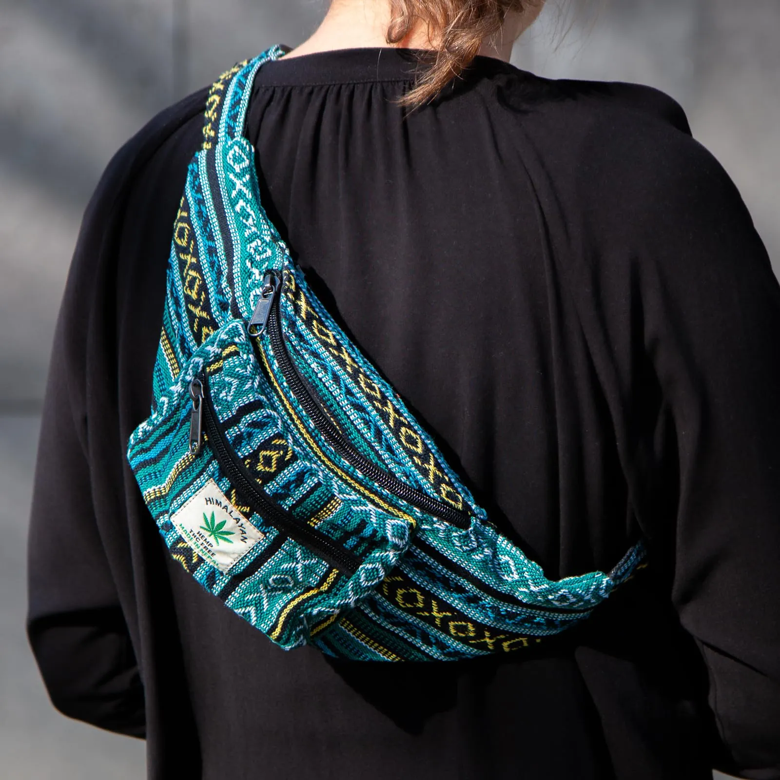 Marsupio Himalayan Hemp, ogni marsupio è un pezzo unico con stile, hipbag sostenibile in canapa, realizzato a mano in Nepal, turchese, s - immagine 4