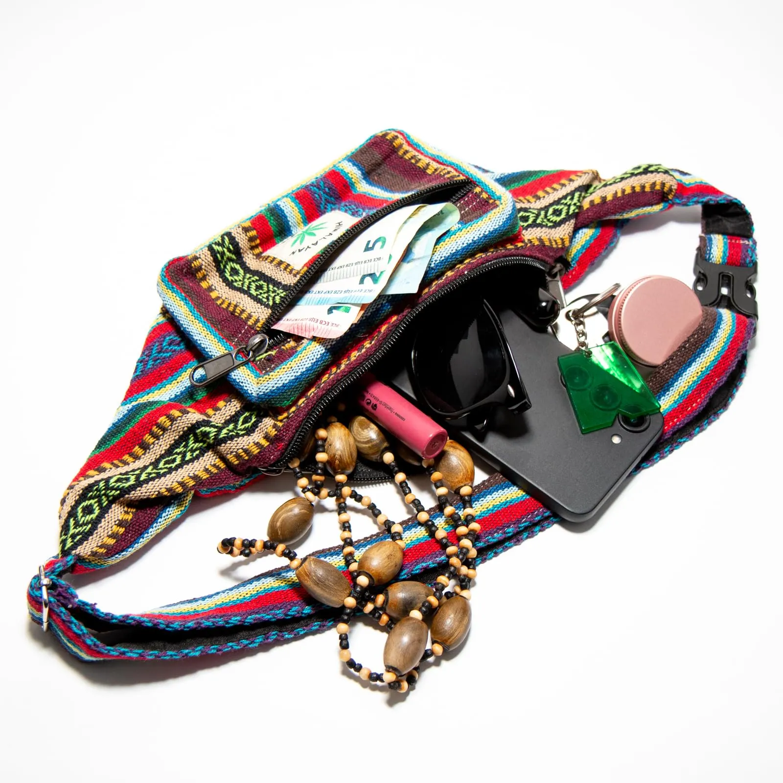 Marsupio Himalayan Hemp, ogni marsupio è un pezzo unico con stile, hipbag sostenibile in canapa, realizzato a mano in Nepal, Colore: rosso, s - immagine 3