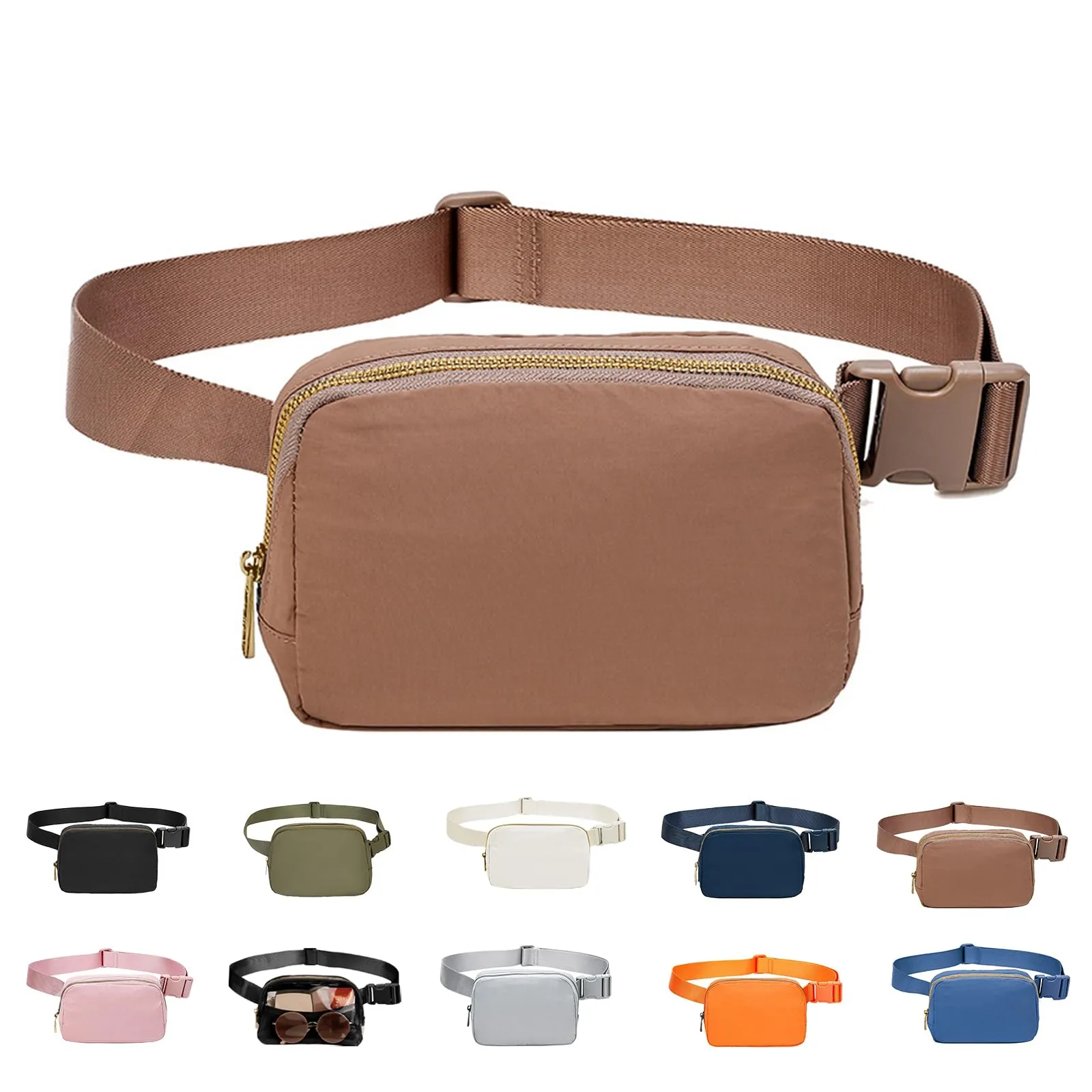 JENCVNL Marsupio per Donna Uomo, Marsupio alla moda per donna Piccola borsa a tracolla Marsupio leggero con tracolla regolabile per corsa Escursionismo Allenamento Viaggi (Marrone) - immagine 1