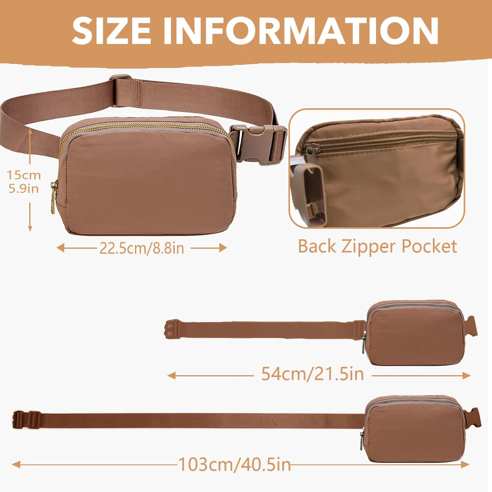 JENCVNL Marsupio per Donna Uomo, Marsupio alla moda per donna Piccola borsa a tracolla Marsupio leggero con tracolla regolabile per corsa Escursionismo Allenamento Viaggi (Marrone) - immagine 3