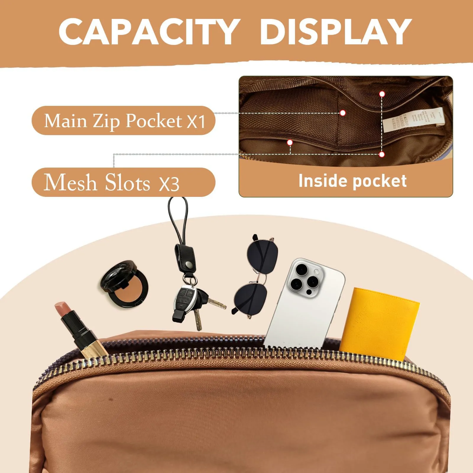 JENCVNL Marsupio per Donna Uomo, Marsupio alla moda per donna Piccola borsa a tracolla Marsupio leggero con tracolla regolabile per corsa Escursionismo Allenamento Viaggi (Marrone) - immagine 4
