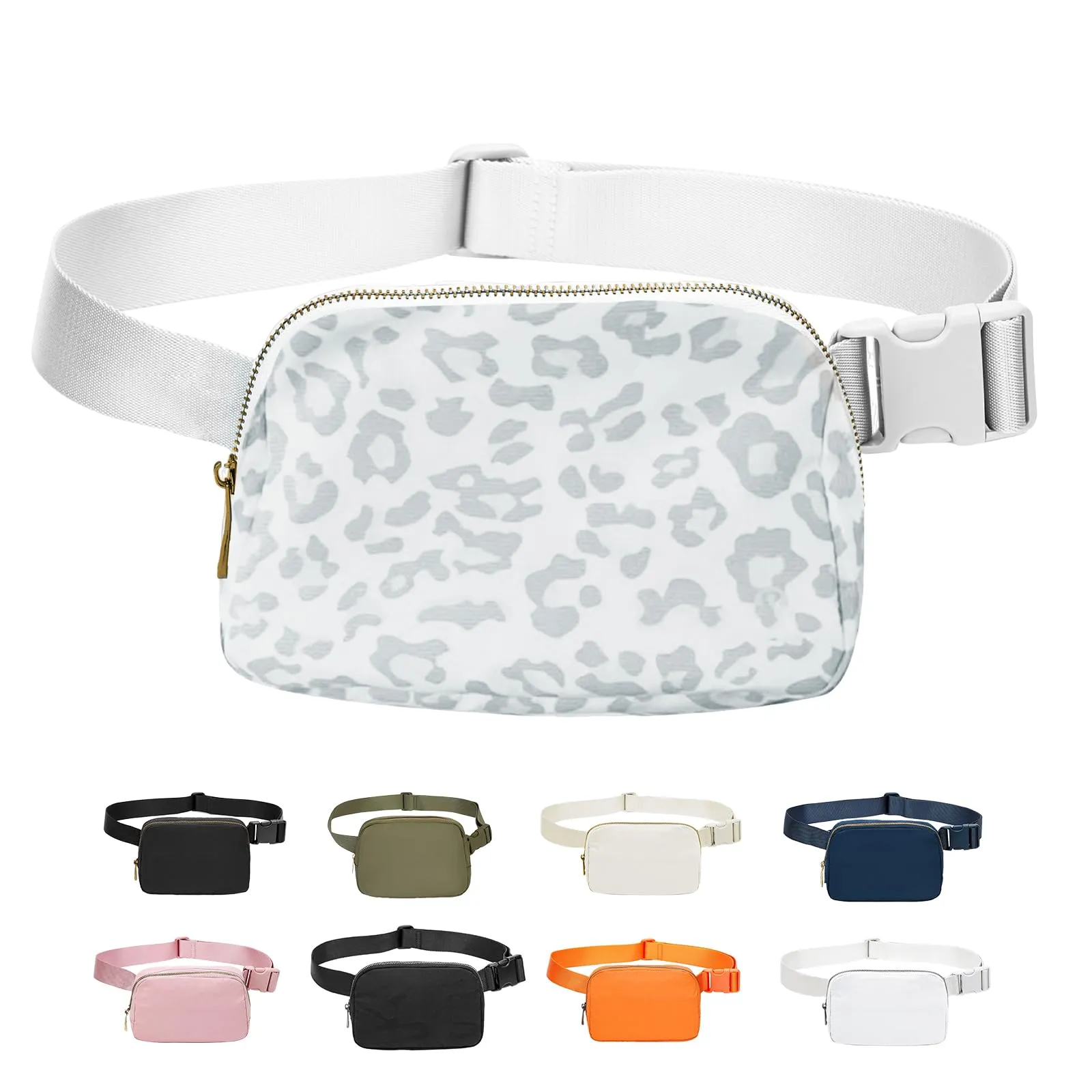 JENCVNL Marsupio per Donna Uomo, Marsupio alla moda per donna Piccola borsa a tracolla Marsupio leggero con tracolla regolabile per corsa Escursionismo Allenamento Viaggi (Leopardo Bianco) - immagine 1