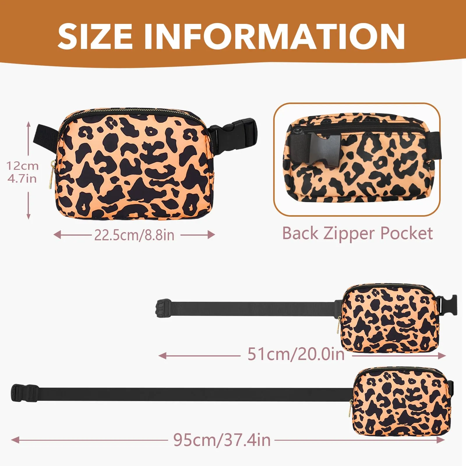 JENCVNL Marsupio per Donna Uomo, Marsupio alla moda per donna Piccola borsa a tracolla Marsupio leggero con tracolla regolabile per corsa Escursionismo Allenamento Viaggi (Leopardo Giallo) - immagine 3