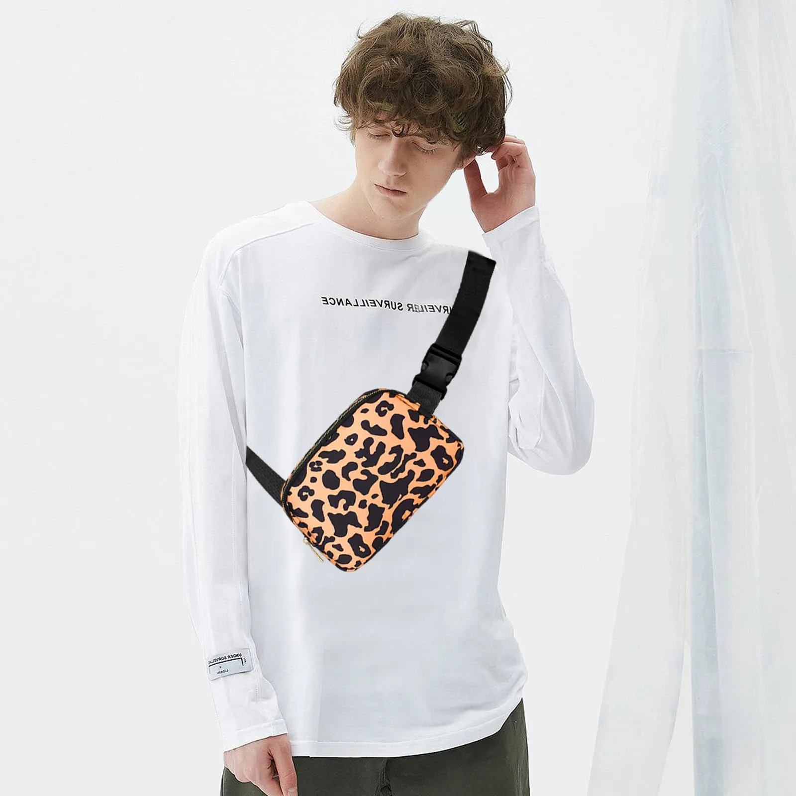 JENCVNL Marsupio per Donna Uomo, Marsupio alla moda per donna Piccola borsa a tracolla Marsupio leggero con tracolla regolabile per corsa Escursionismo Allenamento Viaggi (Leopardo Giallo) - immagine 6