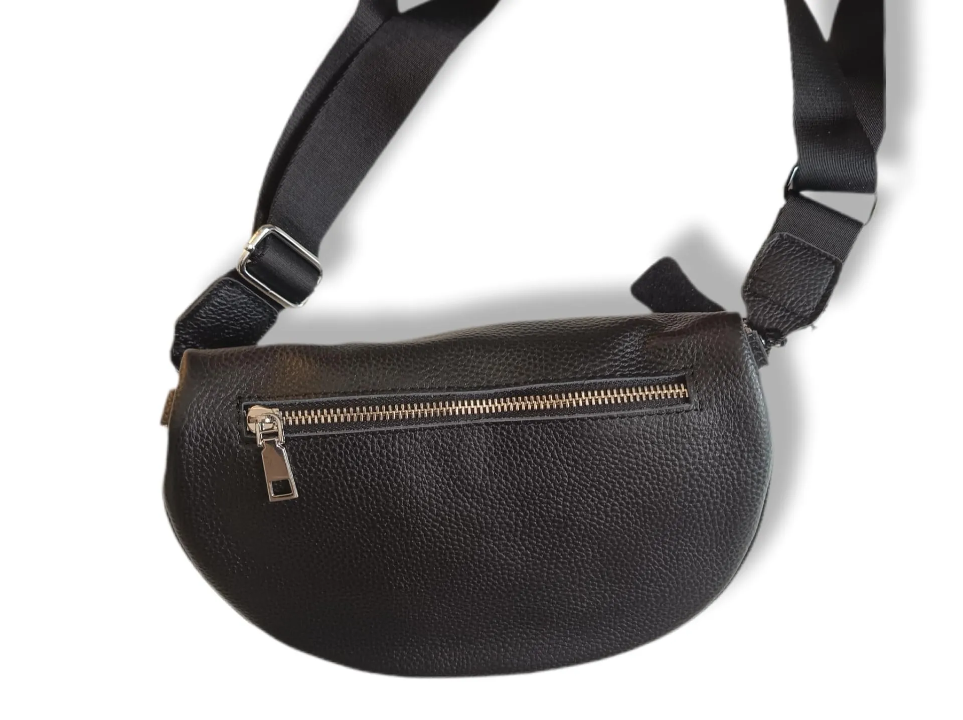 Marsupio da donna in vera pelle, grande formato 25 x 18 cm, tracolla larga 4 cm, doppia cerniera, tasca con zip, Nero , 25 X 18 Centimètres, Elegante Banana Con Tracolla Regolabile - immagine 3