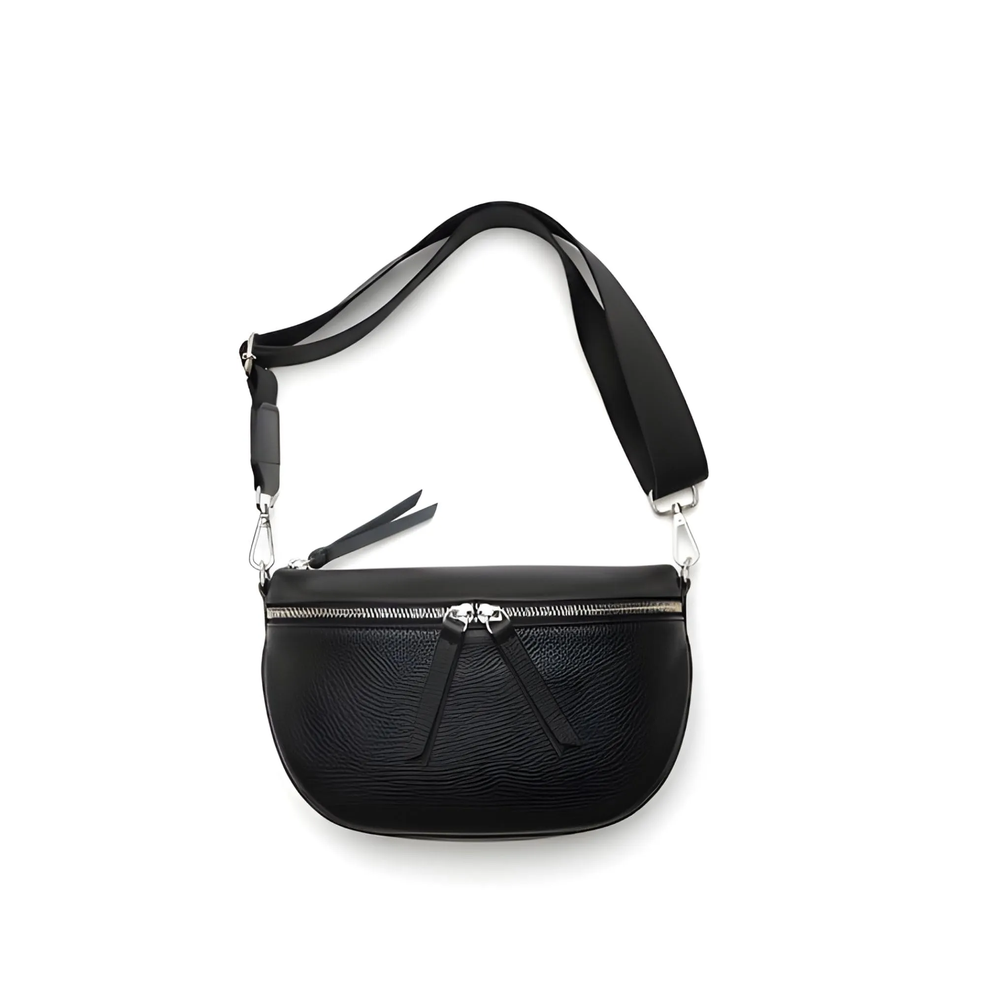 Marsupio da donna in vera pelle, grande formato 25 x 18 cm, tracolla larga 4 cm, doppia cerniera, tasca con zip, Nero , 25 X 18 Centimètres, Elegante Banana Con Tracolla Regolabile - immagine 5