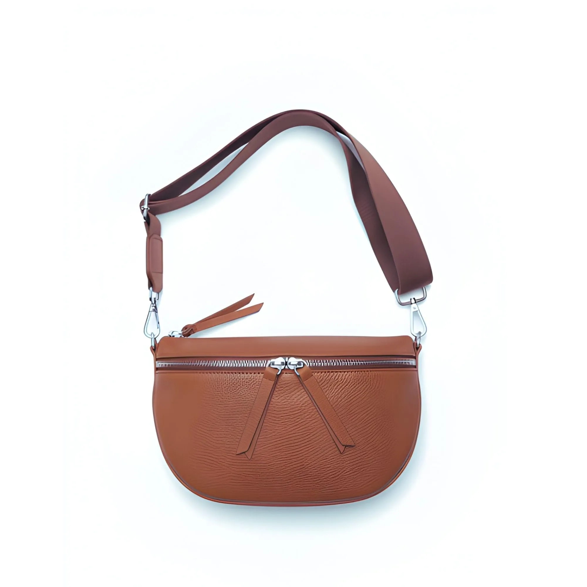 Marsupio da donna in vera pelle, grande formato 25 x 18 cm, tracolla larga 4 cm, doppia cerniera, tasca con zip, marrone, 25 X 18 Centimètres, Elegante Banana Con Tracolla Regolabile - immagine 1