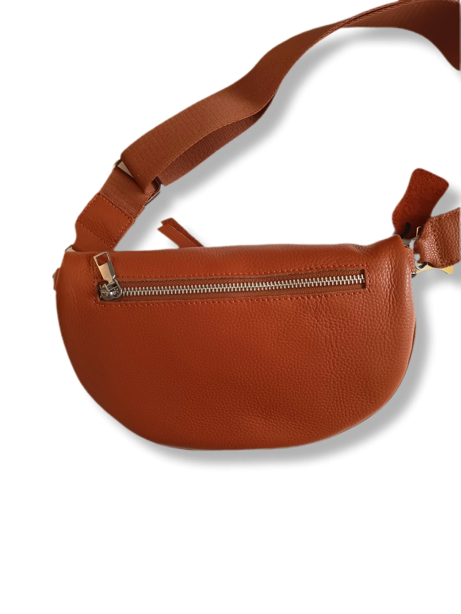 Marsupio da donna in vera pelle, grande formato 25 x 18 cm, tracolla larga 4 cm, doppia cerniera, tasca con zip, marrone, 25 X 18 Centimètres, Elegante Banana Con Tracolla Regolabile - immagine 3