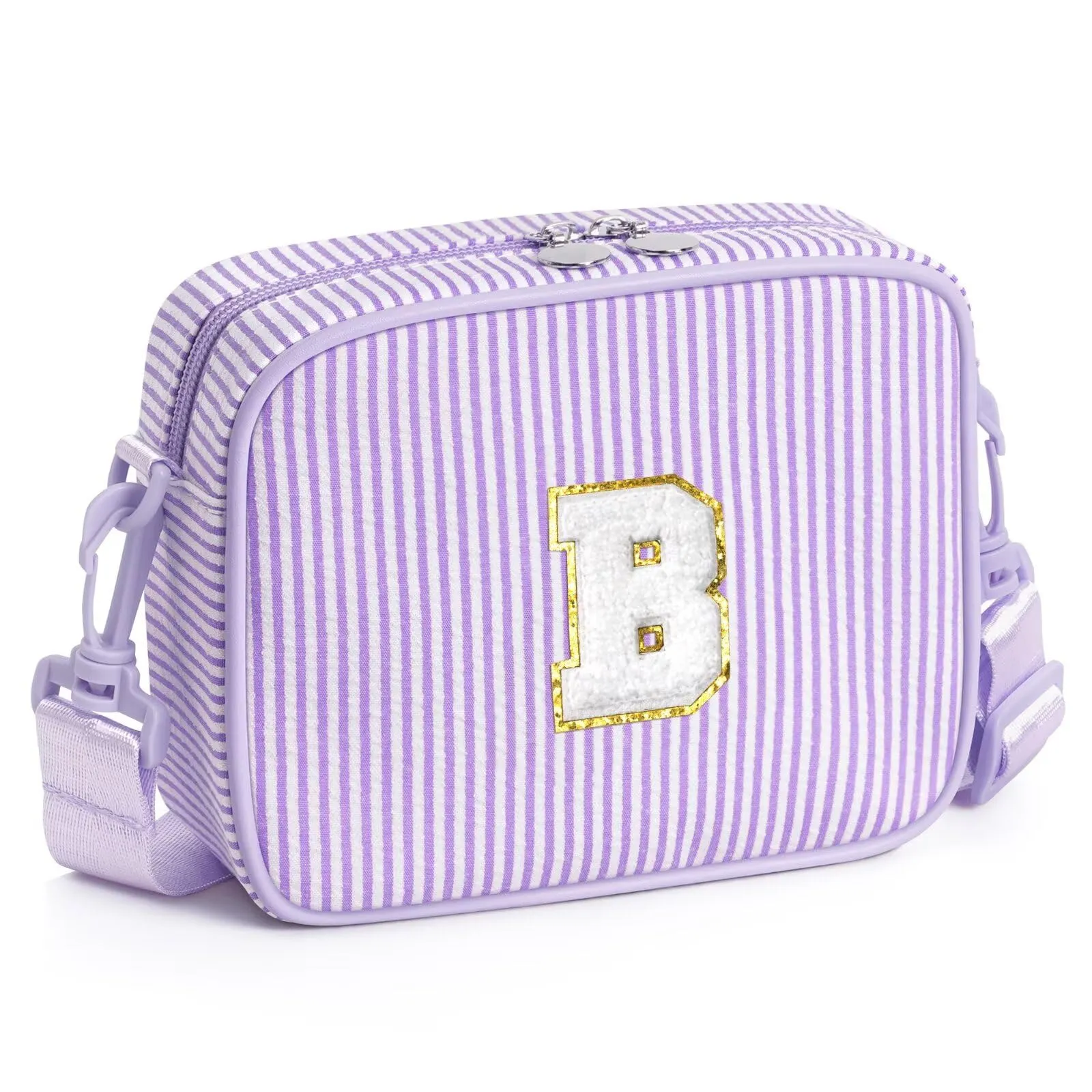 YOOLIFE Borsa a tracolla con lettere per bambine, regalo per bambine da 3, 4, 5, 6, 7, 8, 9, 10, 11, 12 anni, regalo di compleanno personalizzato per adolescenti, sorelle, nipote, Lilla, B - immagine 1