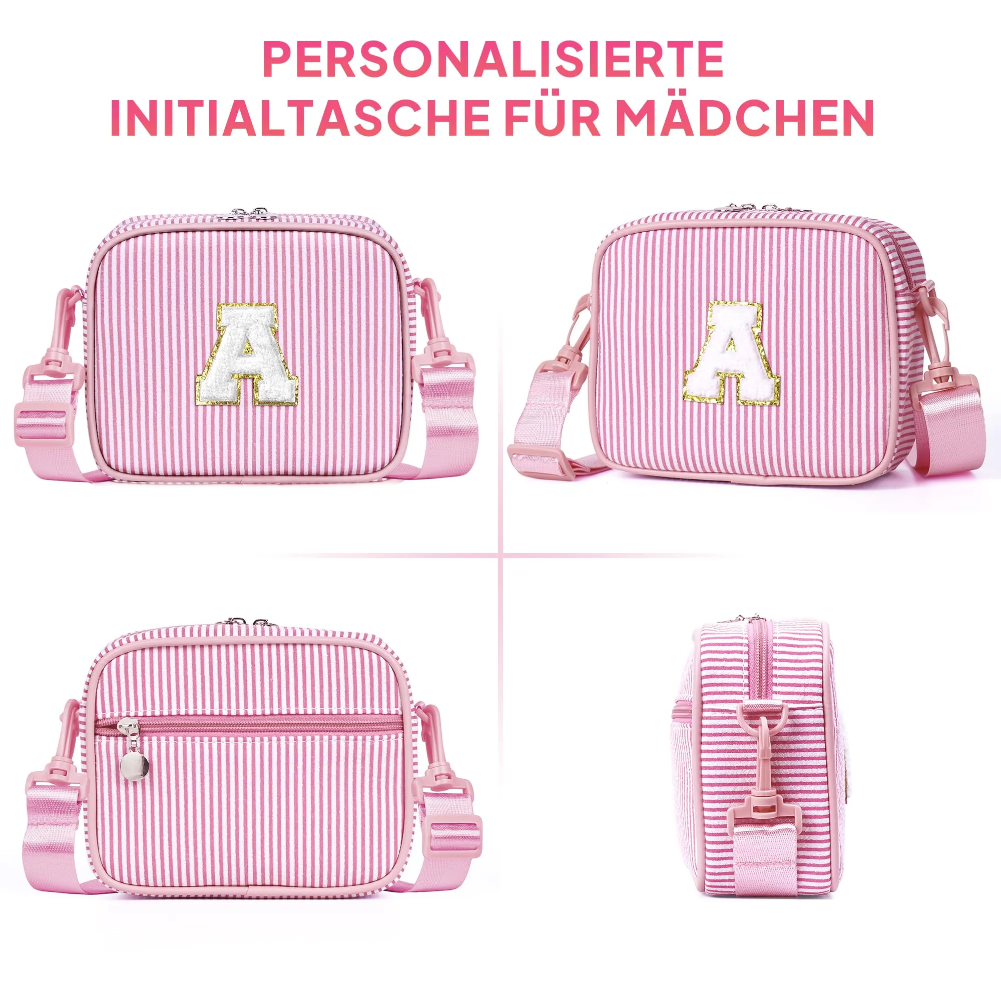 YOOLIFE Borsa a tracolla con lettere per bambine da 3, 4, 5, 6, 7, 8, 9, 10 anni, regalo di compleanno personalizzato per adolescenti, sorelle, nipote, Blu, L, Classico - immagine 5