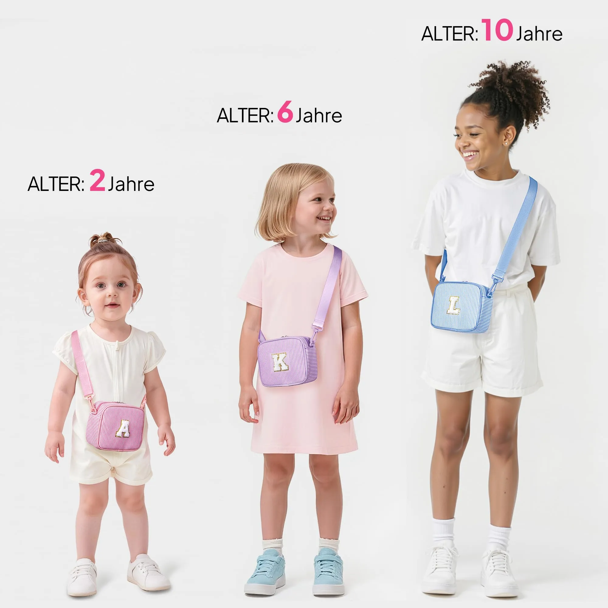 YOOLIFE Borsa a tracolla con lettere per bambine da 3, 4, 5, 6, 7, 8, 9, 10 anni, regalo di compleanno personalizzato per adolescenti, sorelle, nipote, Blu, L, Classico - immagine 8