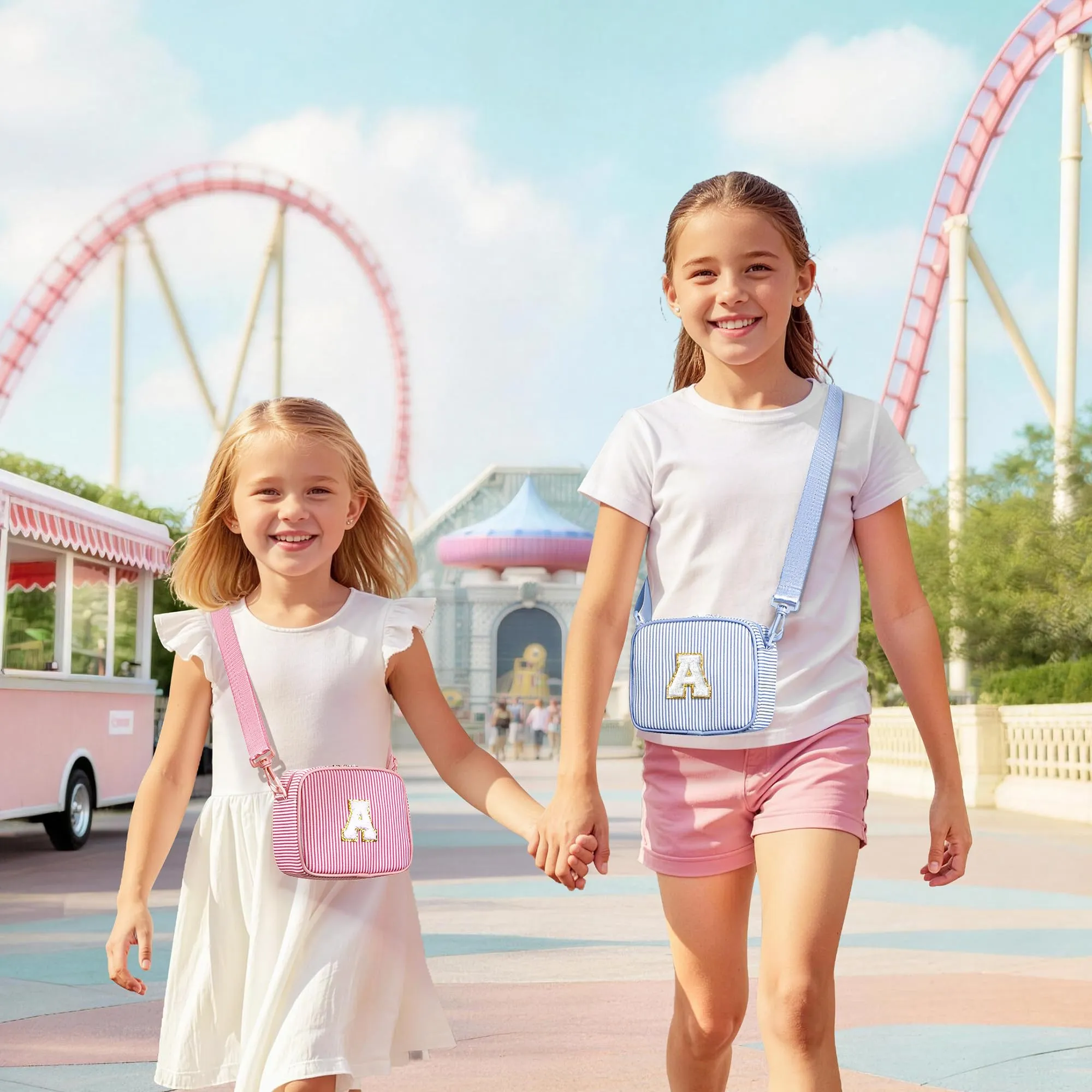 YOOLIFE Borsa a tracolla con lettere per bambine da 3, 4, 5, 6, 7, 8, 9, 10 anni, regalo di compleanno personalizzato per adolescenti, sorelle, nipote, Blu, H, Classico - immagine 2