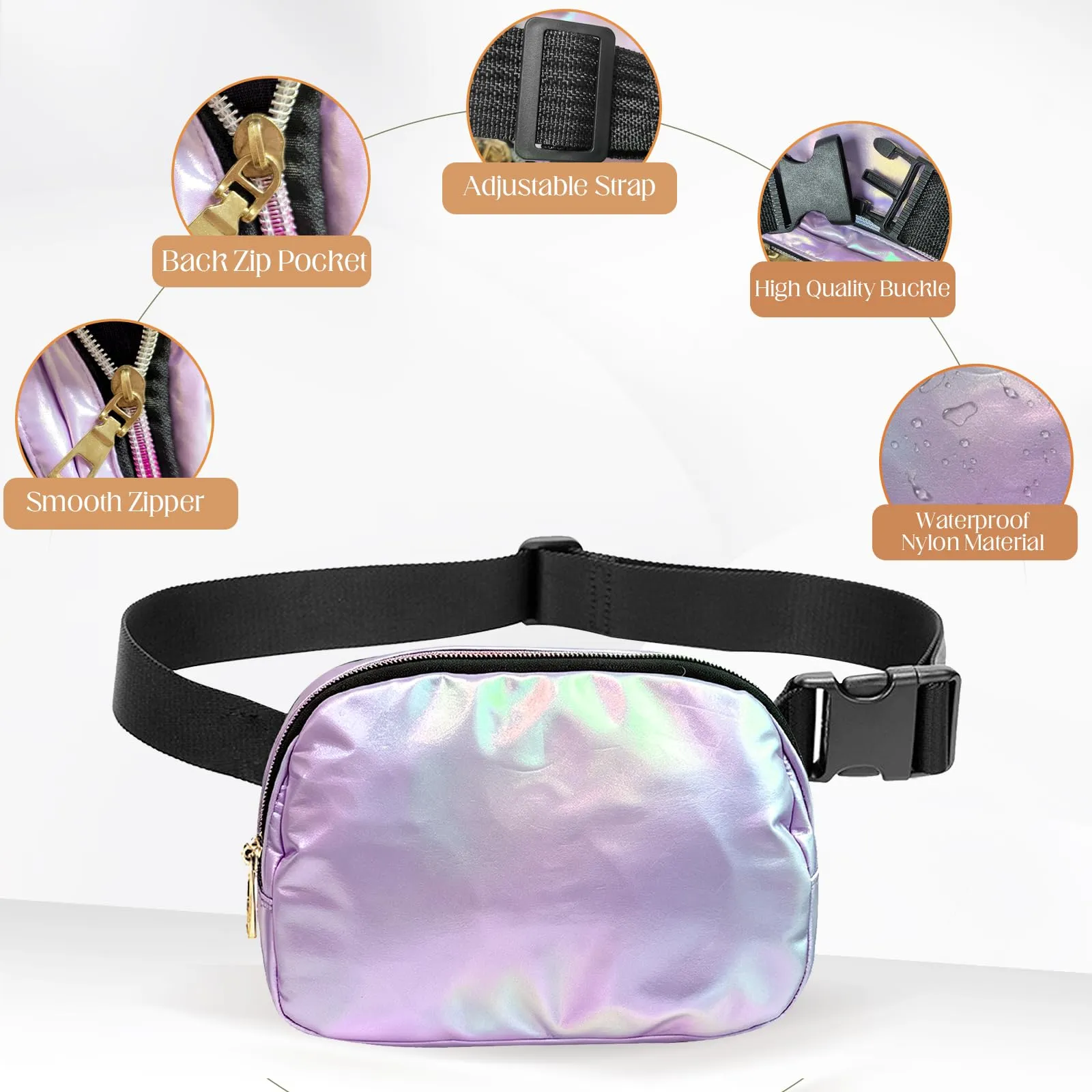 JENCVNL Marsupio da donna Borsa da cintura da uomo Borse da vita in nylon Pochette da collo alla moda Borsa a spalla Borsa a tracolla con cinghia regolabile per corsa, escursionismo, allenamento - immagine 5