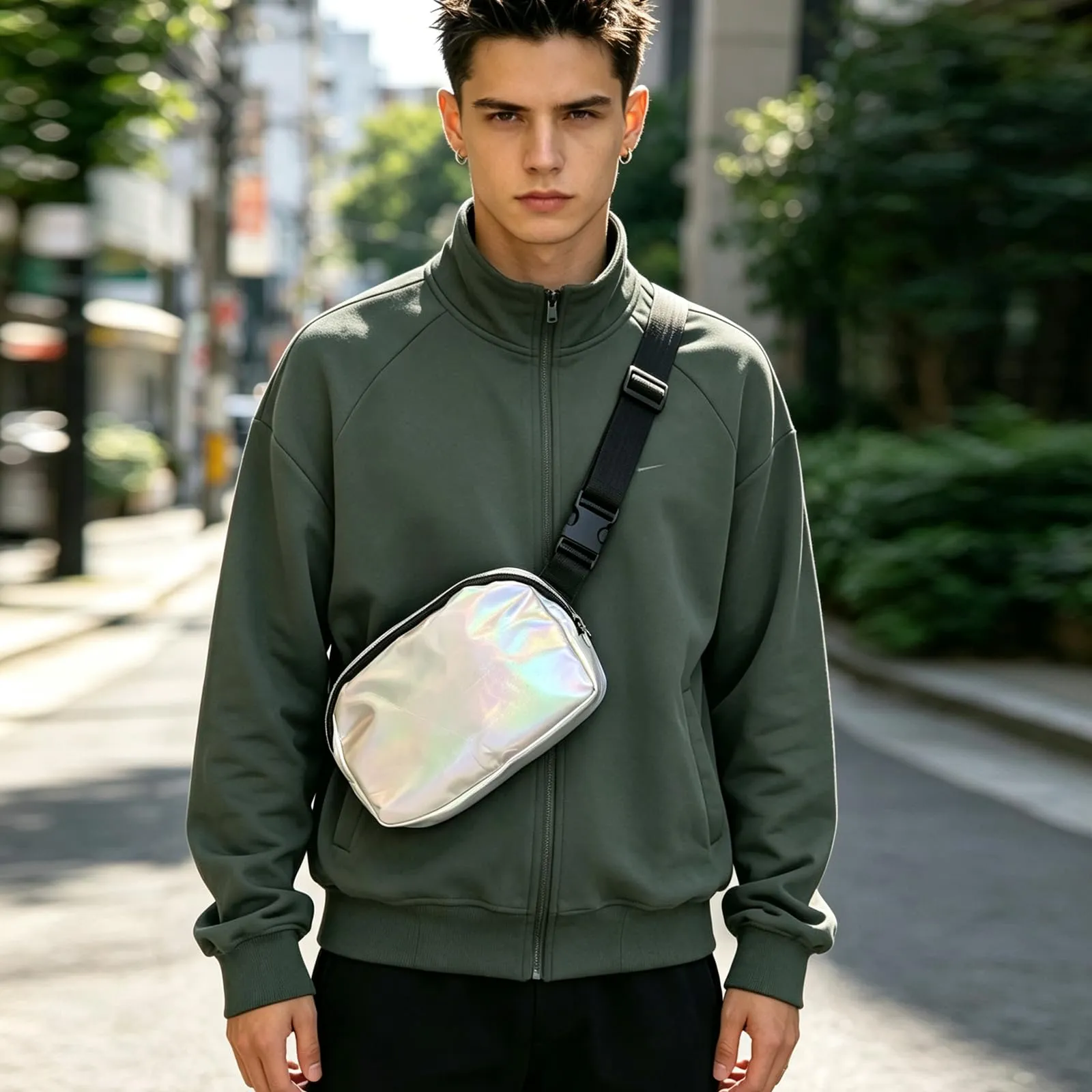 JENCVNL Marsupio da donna e uomo, in nylon, alla moda, con tracolla regolabile, per corsa, escursionismo, allenamento, viaggi, Verde laser, alla moda - immagine 6