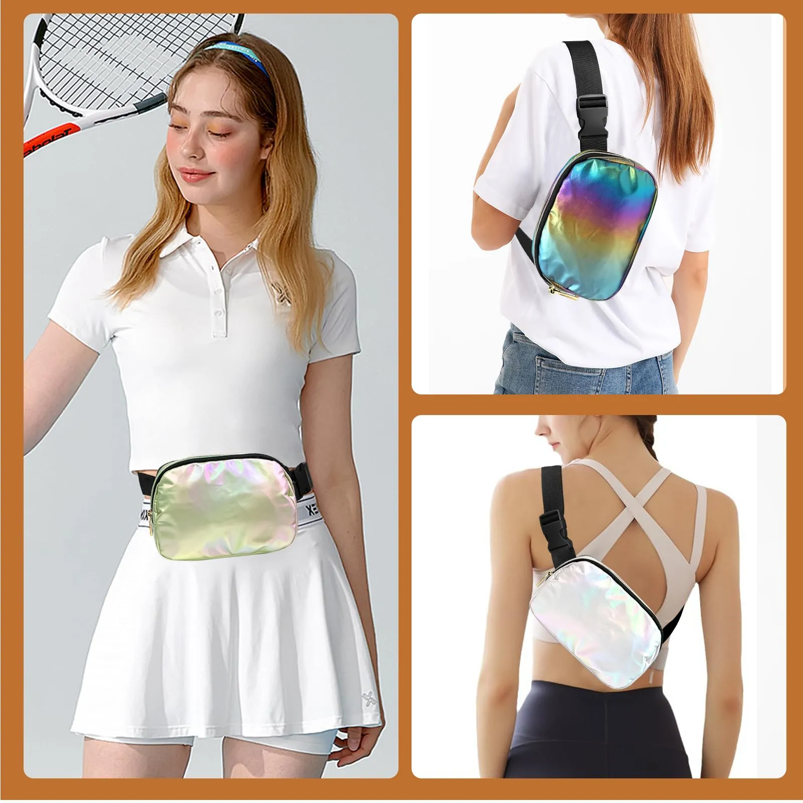 JENCVNL Marsupio da donna e uomo, in nylon, alla moda, con tracolla regolabile, per corsa, escursionismo, allenamento, viaggi, Verde laser, alla moda - immagine 7