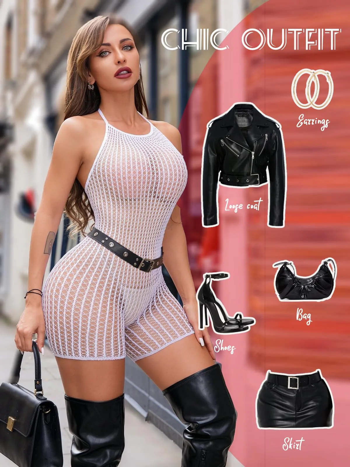 Buitifo Lingerie sexy da donna, body con strass, bianco, taglia M - immagine 6