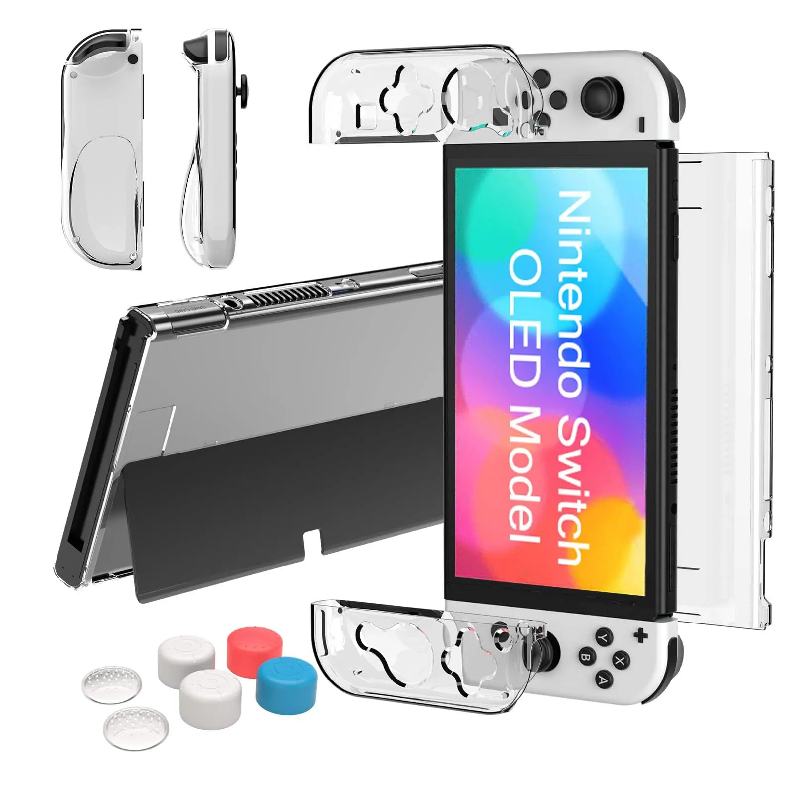 Teyomi® Custodia compatibile con Nintendo Switch OLED modello 2021, custodia Switch OLED trasparente, cover morbida per impugnatura Joy-Con in TPU e cover protettiva agganciabile per PC rigido - immagine 1