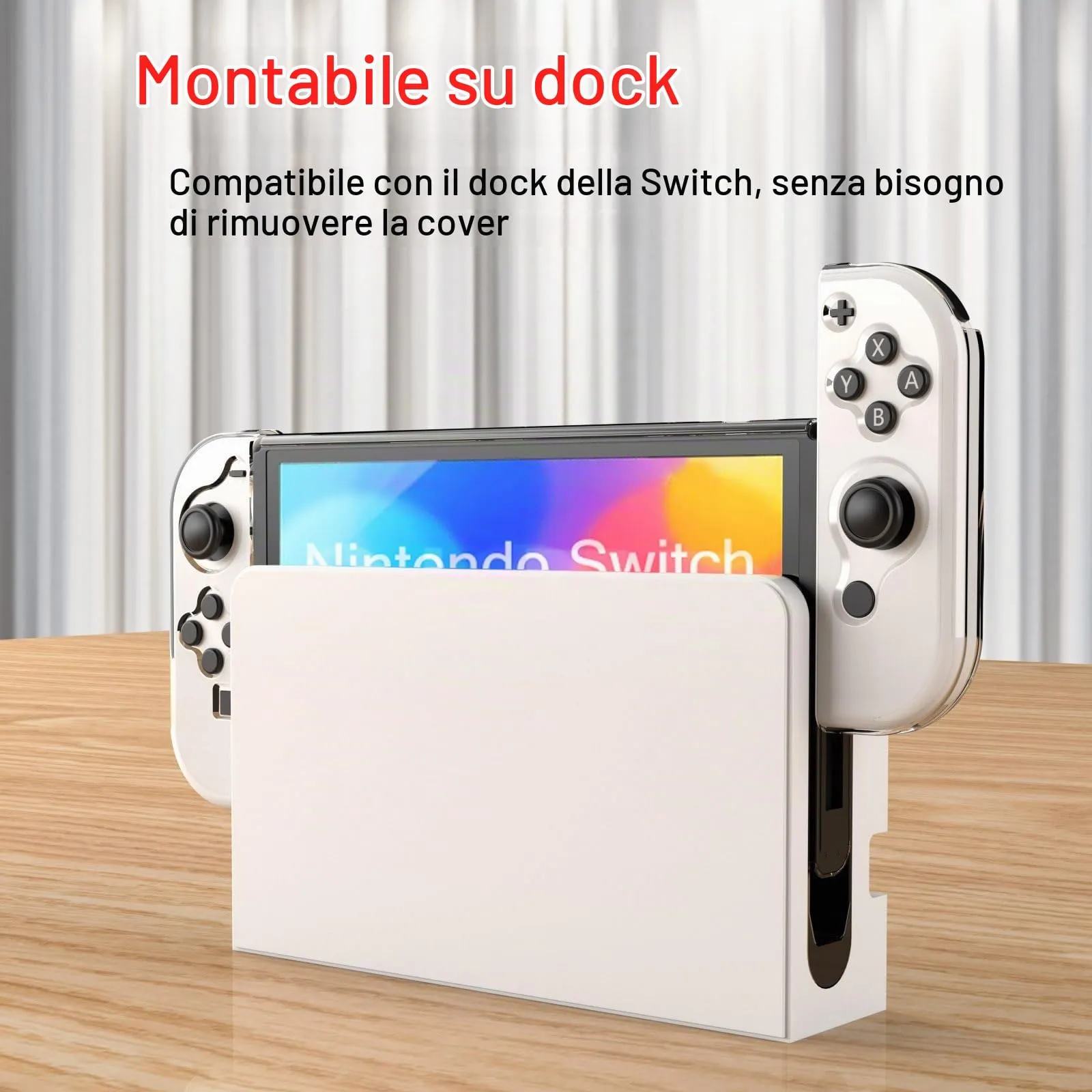 Teyomi® Custodia compatibile con Nintendo Switch OLED modello 2021, custodia Switch OLED trasparente, cover morbida per impugnatura Joy-Con in TPU e cover protettiva agganciabile per PC rigido - immagine 3