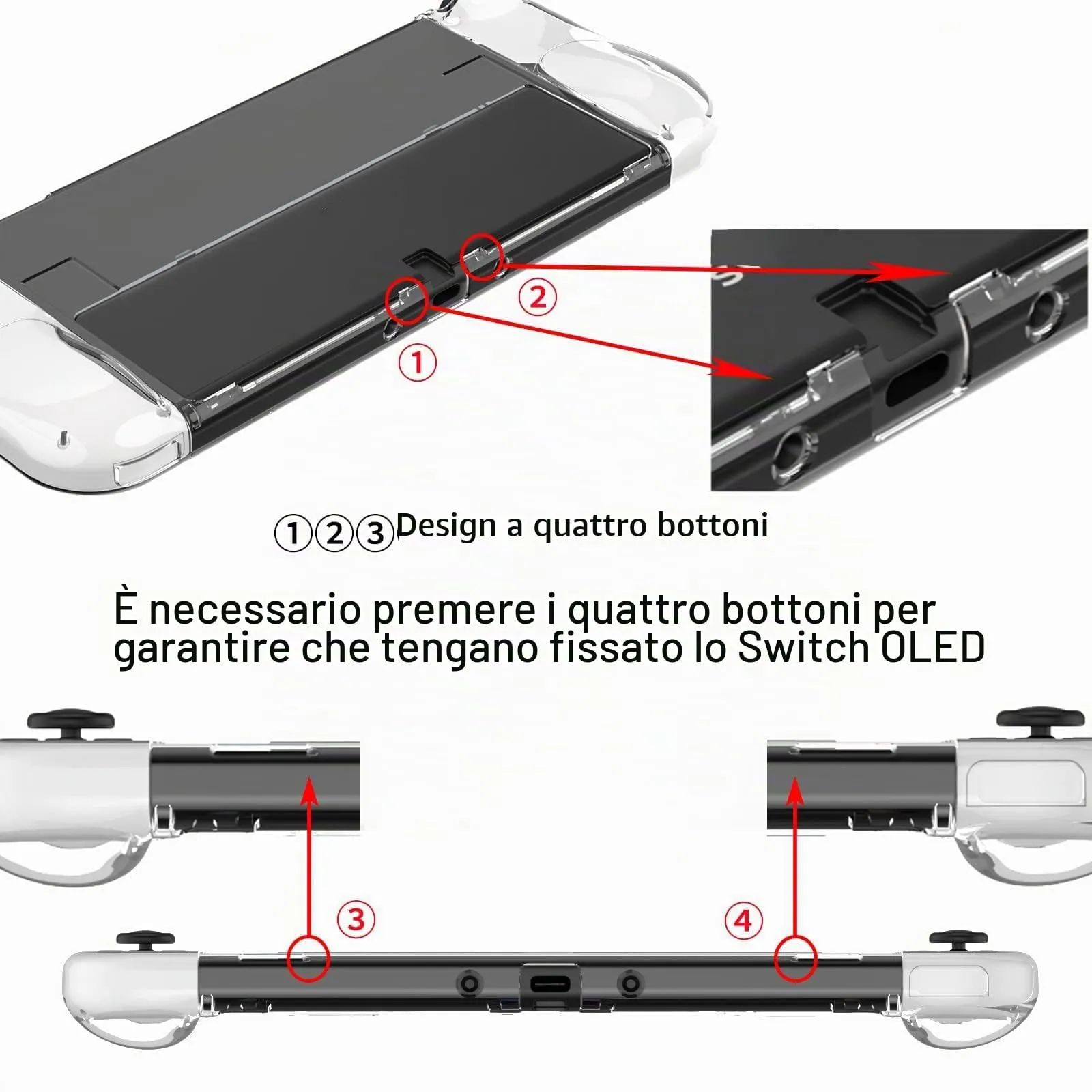 Teyomi® Custodia compatibile con Nintendo Switch OLED modello 2021, custodia Switch OLED trasparente, cover morbida per impugnatura Joy-Con in TPU e cover protettiva agganciabile per PC rigido - immagine 4
