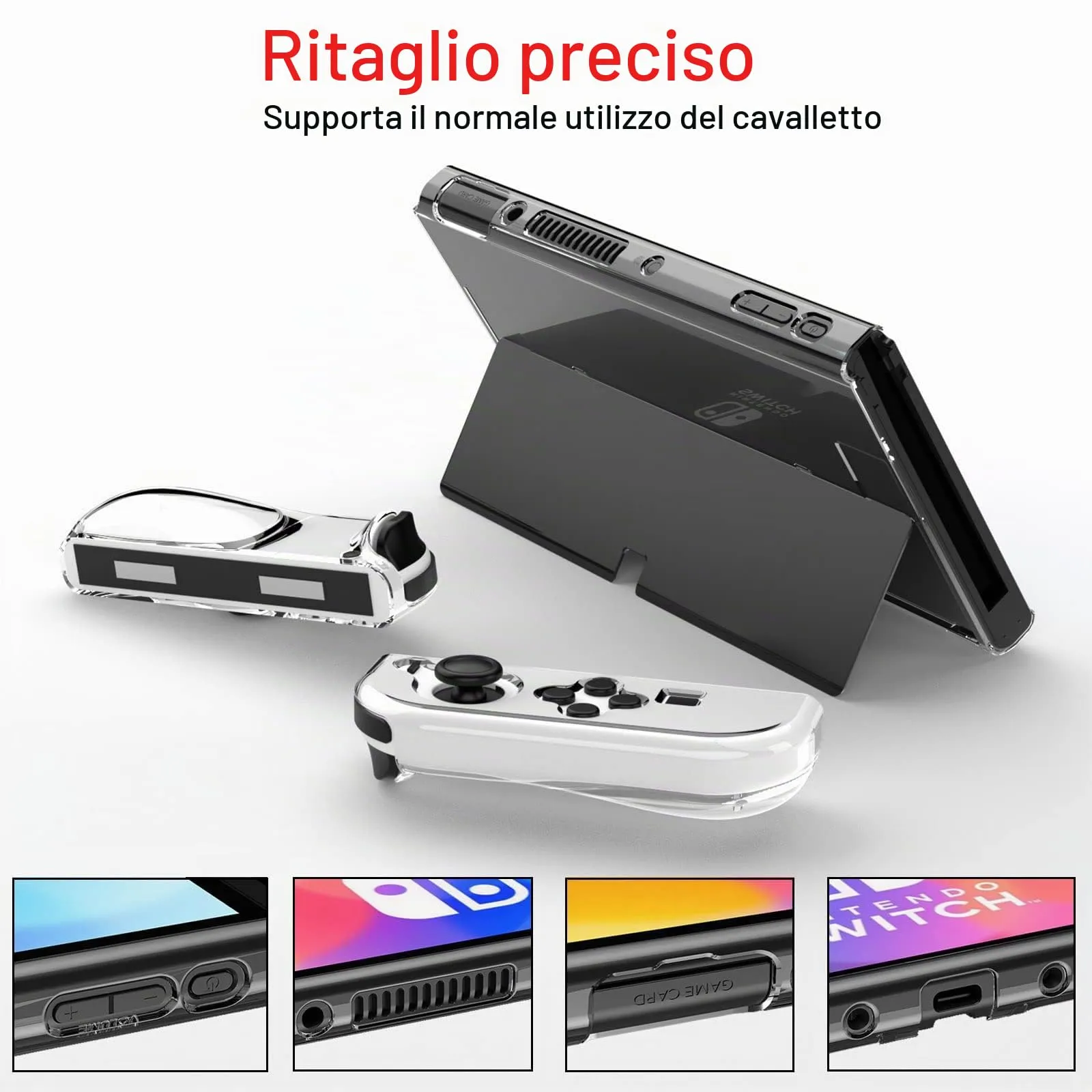 Teyomi® Custodia compatibile con Nintendo Switch OLED modello 2021, custodia Switch OLED trasparente, cover morbida per impugnatura Joy-Con in TPU e cover protettiva agganciabile per PC rigido - immagine 5
