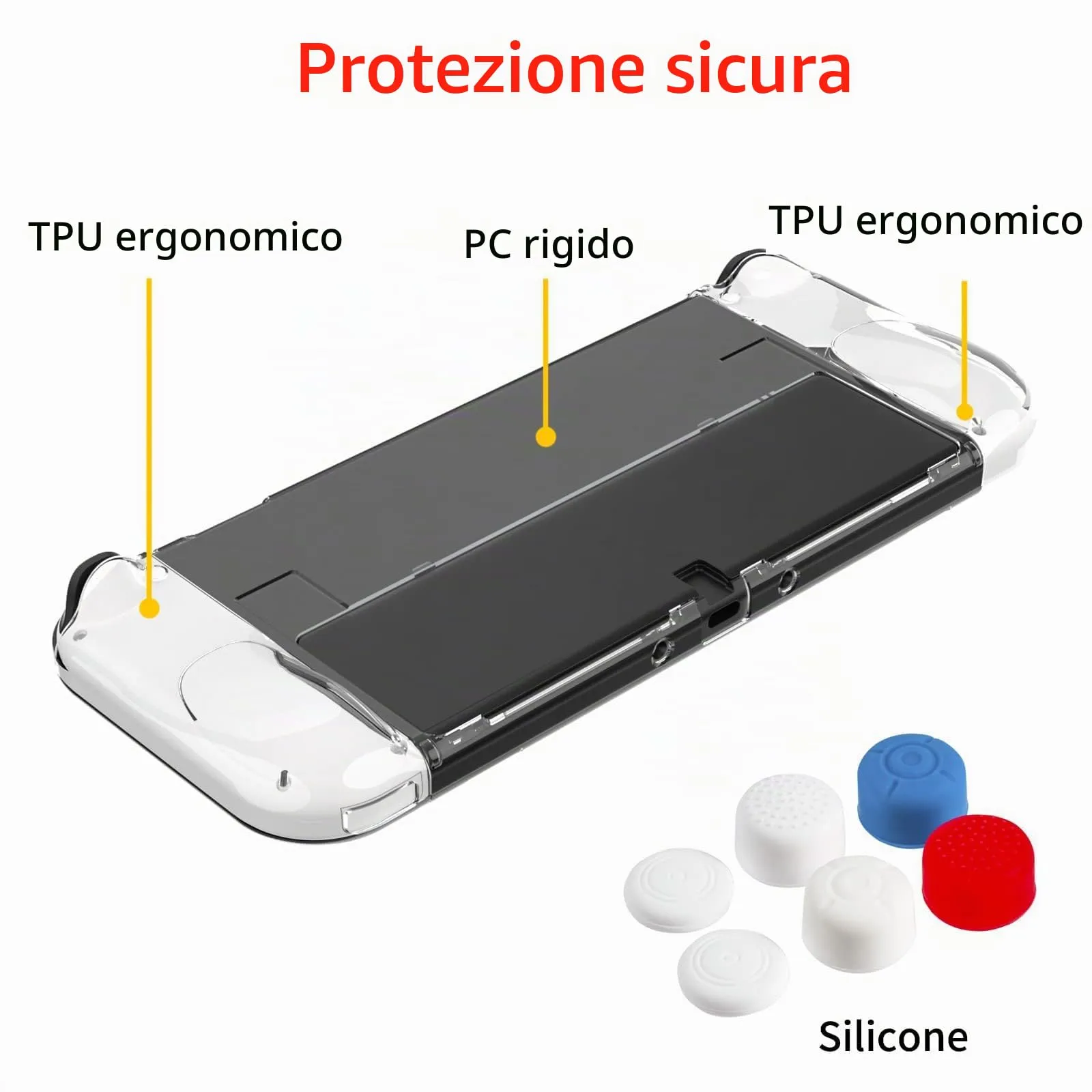 Teyomi® Custodia compatibile con Nintendo Switch OLED modello 2021, custodia Switch OLED trasparente, cover morbida per impugnatura Joy-Con in TPU e cover protettiva agganciabile per PC rigido - immagine 6