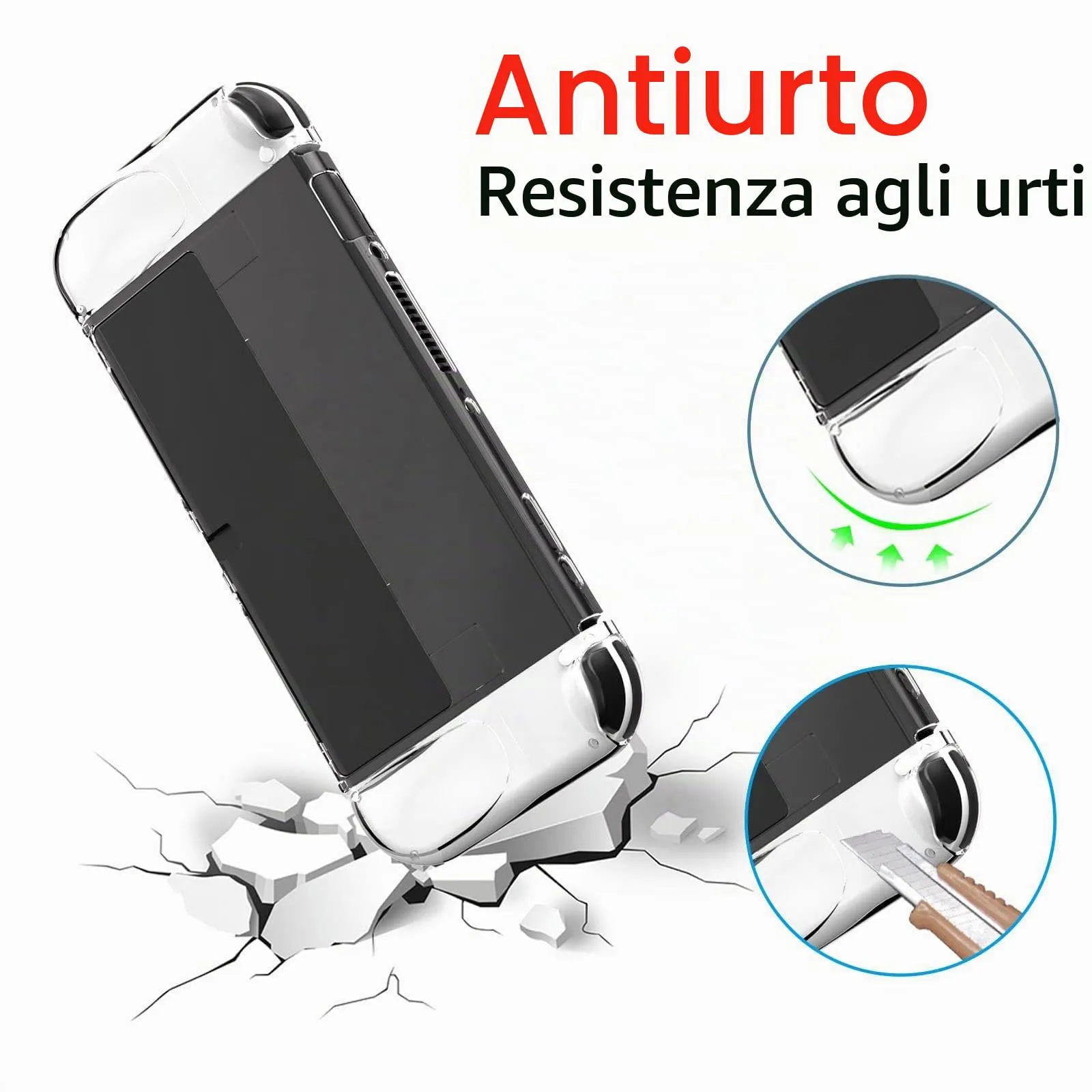 Teyomi® Custodia compatibile con Nintendo Switch OLED modello 2021, custodia Switch OLED trasparente, cover morbida per impugnatura Joy-Con in TPU e cover protettiva agganciabile per PC rigido - immagine 7
