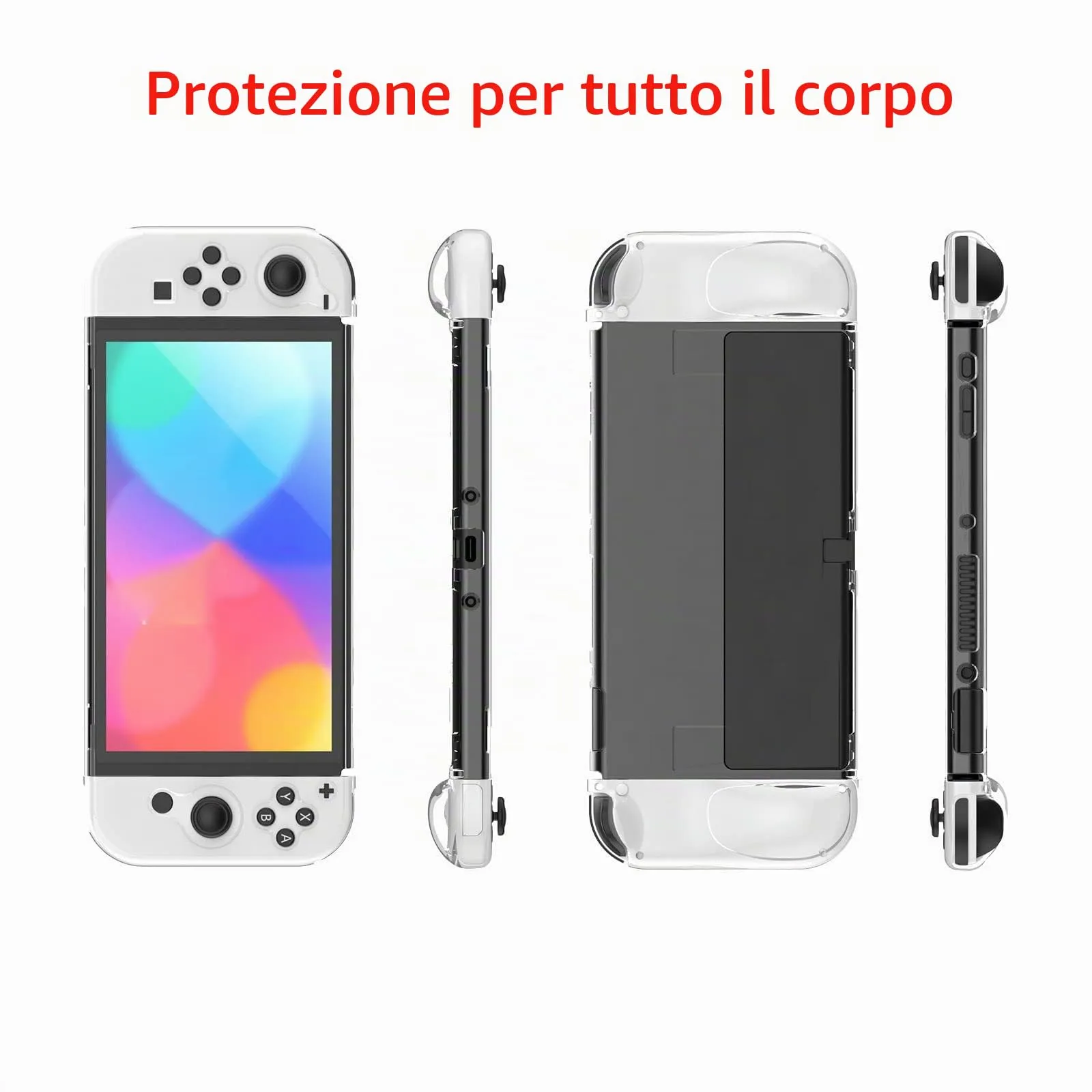 Teyomi® Custodia compatibile con Nintendo Switch OLED modello 2021, custodia Switch OLED trasparente, cover morbida per impugnatura Joy-Con in TPU e cover protettiva agganciabile per PC rigido - immagine 8