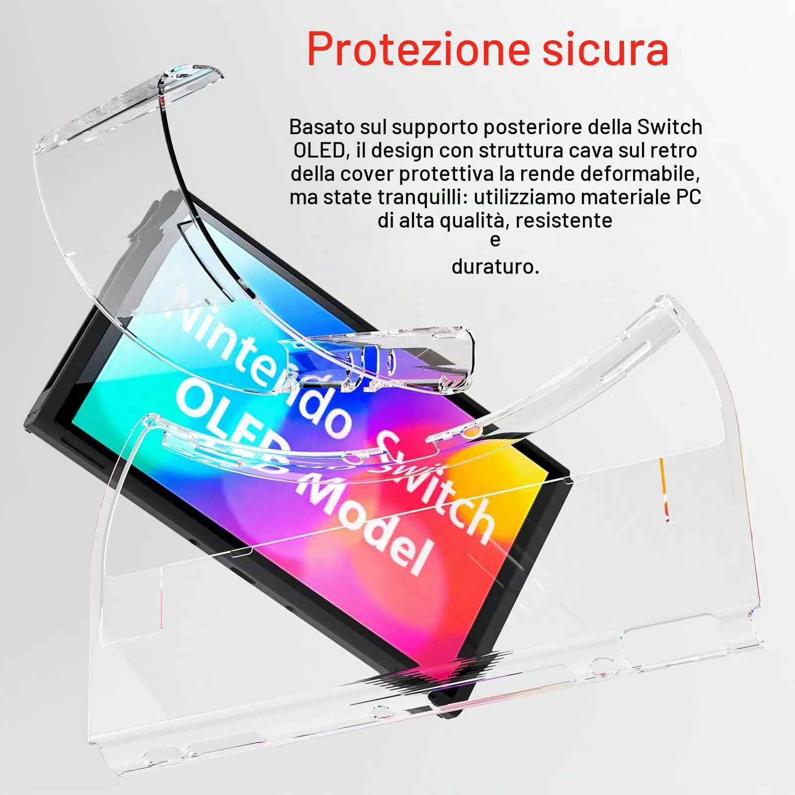 Teyomi® Custodia compatibile con Nintendo Switch OLED modello 2021, custodia Switch OLED trasparente, cover morbida per impugnatura Joy-Con in TPU e cover protettiva agganciabile per PC rigido - immagine 9