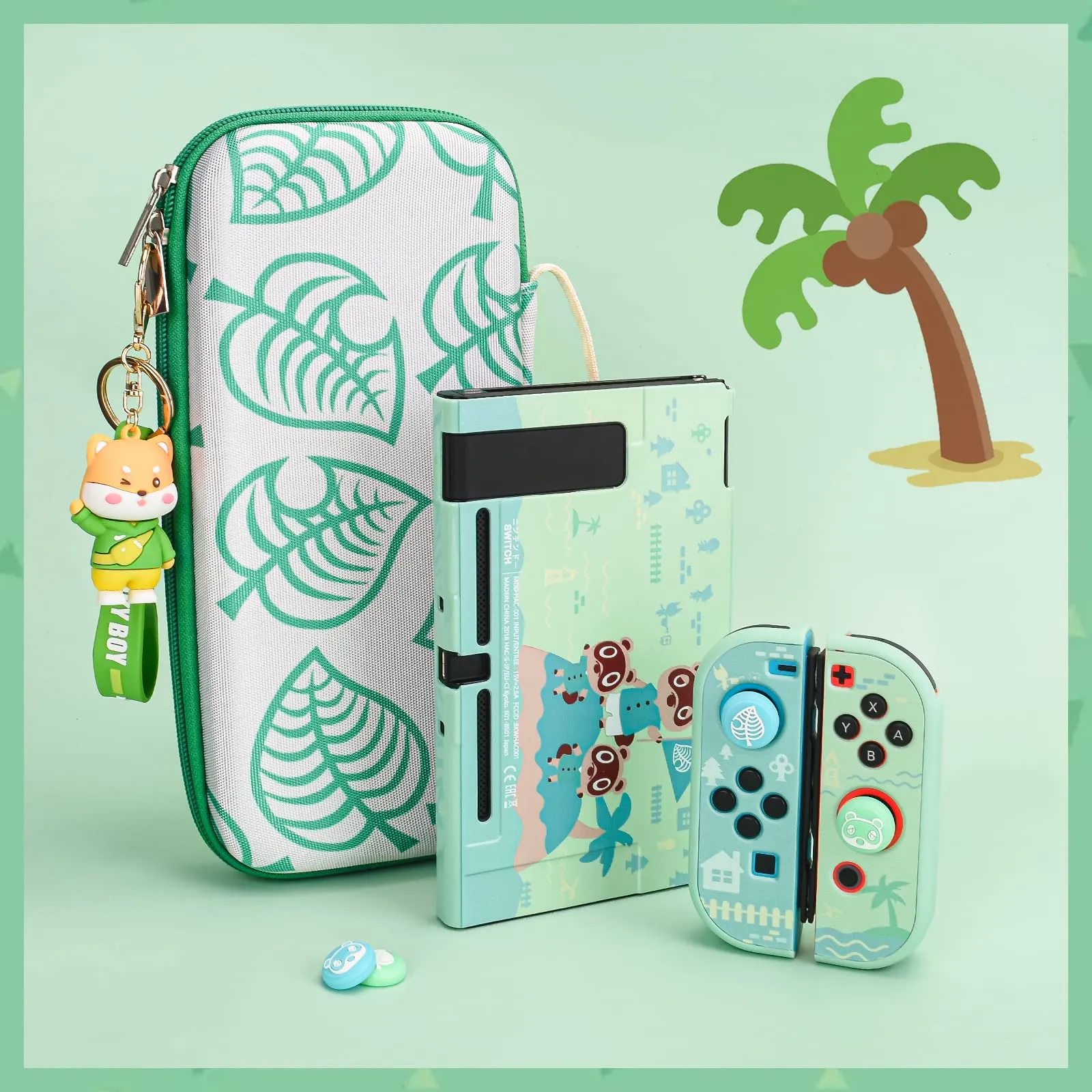 DLseego Custodia da Trasporto per Switch Accessori Bundle per Console Switch con Dockable Hard Cover Animal Crossing Shell e Pollice Grip Caps-Verde - immagine 3