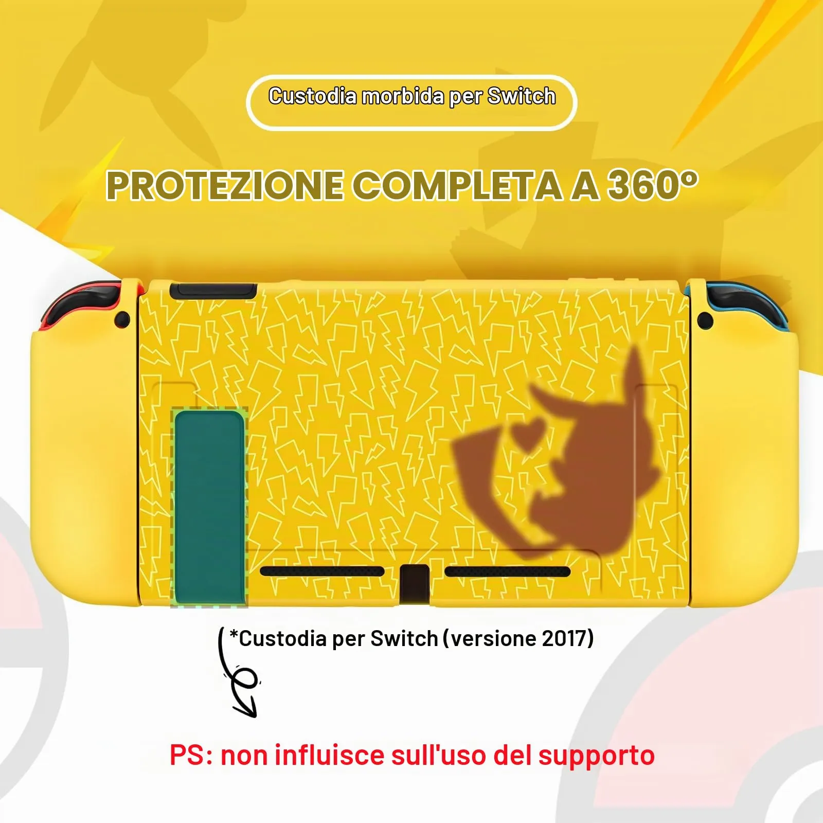 DLseego Custodia Compatibile con Switch 2017 Edition, Morbida Dockable Custodia Switch con 4 Copri levette analogiche, resistente ai graffi e all'assorbimento degli urti,Pika genio - immagine 3