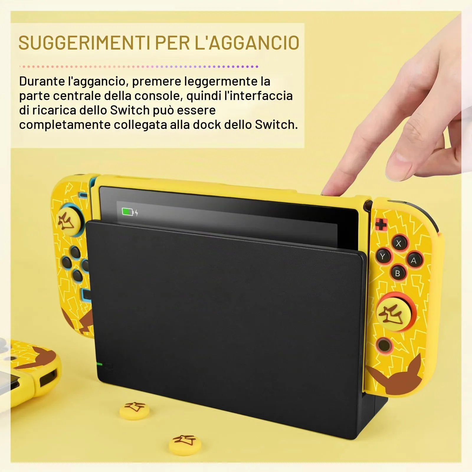 DLseego Custodia Compatibile con Switch 2017 Edition, Morbida Dockable Custodia Switch con 4 Copri levette analogiche, resistente ai graffi e all'assorbimento degli urti,Pika genio - immagine 4