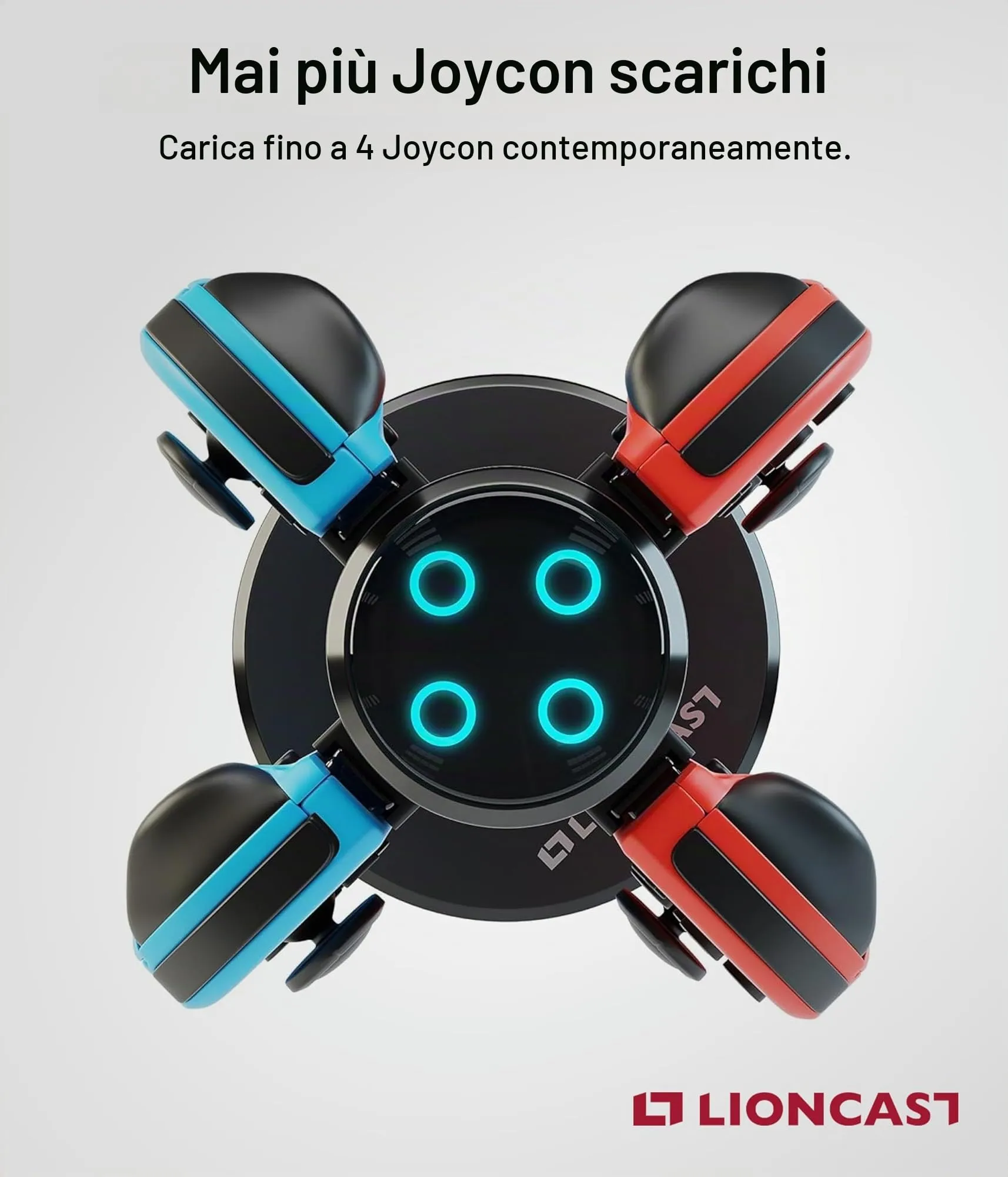 Lioncast Base de Carga para Joy-Con - Dock de Carga para 4 Mandos - Compatible con los Controles de Nintendo Switch - Luces Indicadoras de Estado de Carga, Fondo Fuerte - Accesorios de Juego - immagine 3