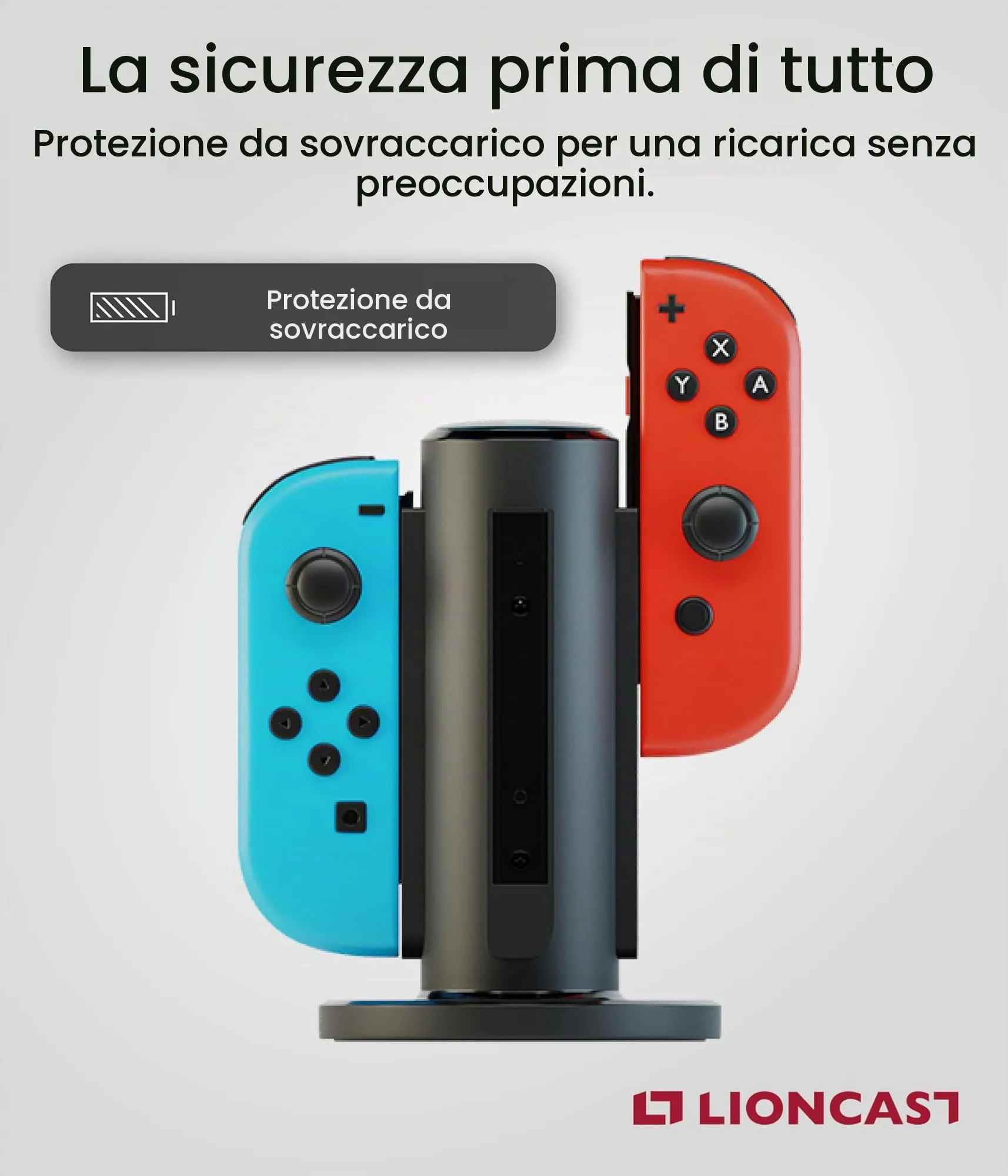 Lioncast Base de Carga para Joy-Con - Dock de Carga para 4 Mandos - Compatible con los Controles de Nintendo Switch - Luces Indicadoras de Estado de Carga, Fondo Fuerte - Accesorios de Juego - immagine 5