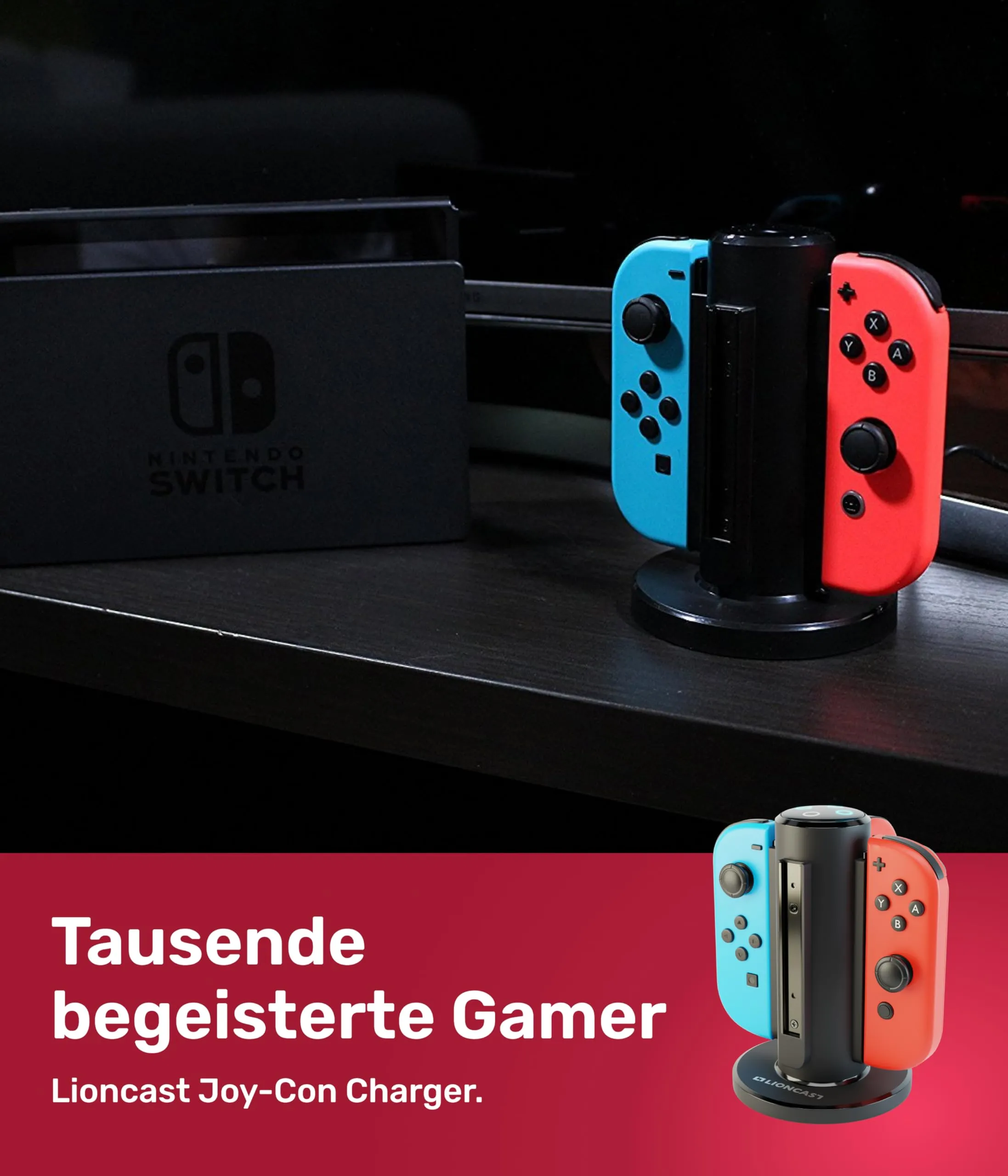 Lioncast Base de Carga para Joy-Con - Dock de Carga para 4 Mandos - Compatible con los Controles de Nintendo Switch - Luces Indicadoras de Estado de Carga, Fondo Fuerte - Accesorios de Juego - immagine 7