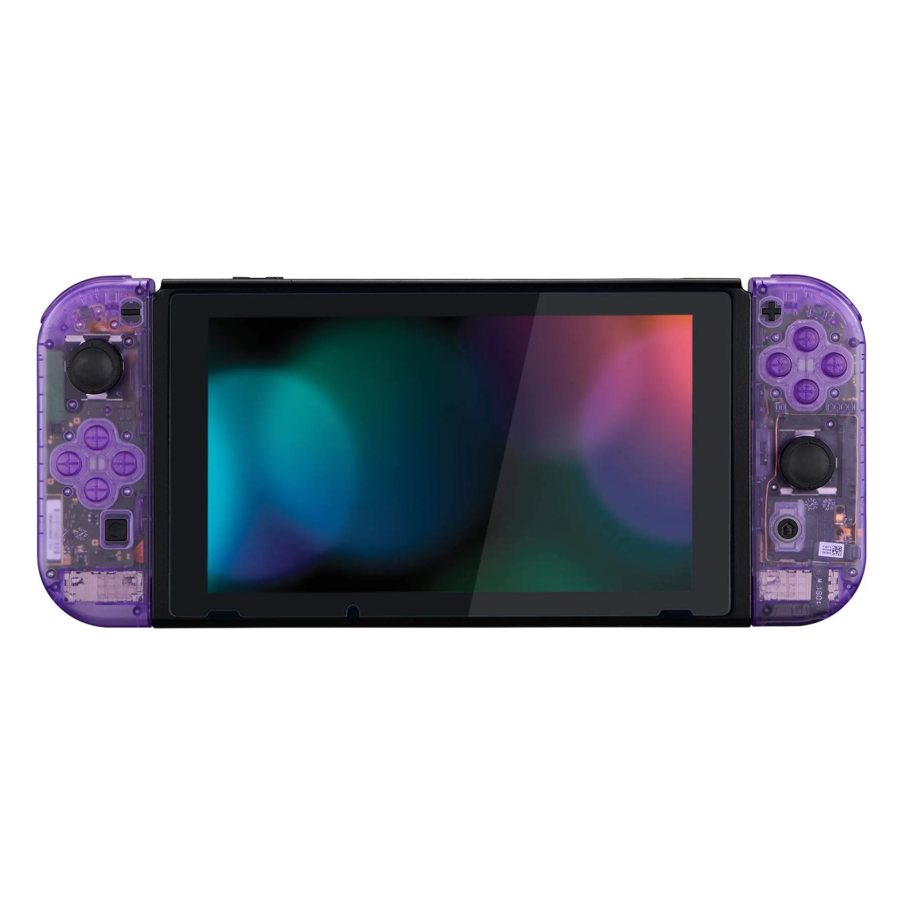eXtremeRate Custodia Tasti Ricambio per Nintendo Switch,Cover Scocca Pulsanti Kit DIY per Joycon,Senza Controller e Console-Trasparente Viola Atomico - immagine 3
